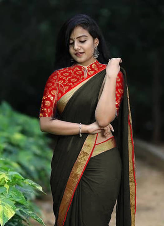 Avenue Creation Georgette Solid Regular Saree With Unstitched Blouse Piece ( Black ) Avenue Creation Georgette Solid Regular Saree With Unstitched Blouse Piece ( Black )