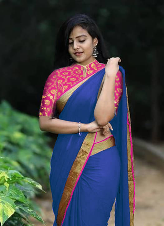     			Avenue Creation Georgette Solid Regular Saree With Unstitched Blouse Piece ( Blue )