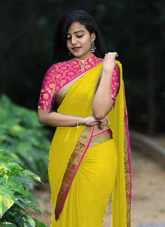     			Avenue Creation Georgette Solid Regular Saree With Unstitched Blouse Piece ( Yellow )
