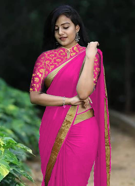 Avenue Creation Georgette Solid Regular Saree With Unstitched Blouse Piece ( Pink ) Avenue Creation Georgette Solid Regular Saree With Unstitched Blouse Piece ( Pink )