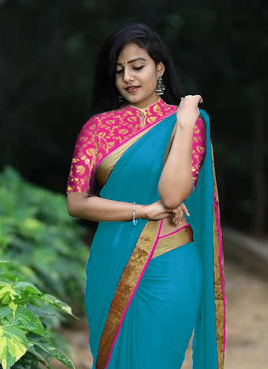     			Avenue Creation Georgette Solid Regular Saree With Unstitched Blouse Piece ( Turquoise )