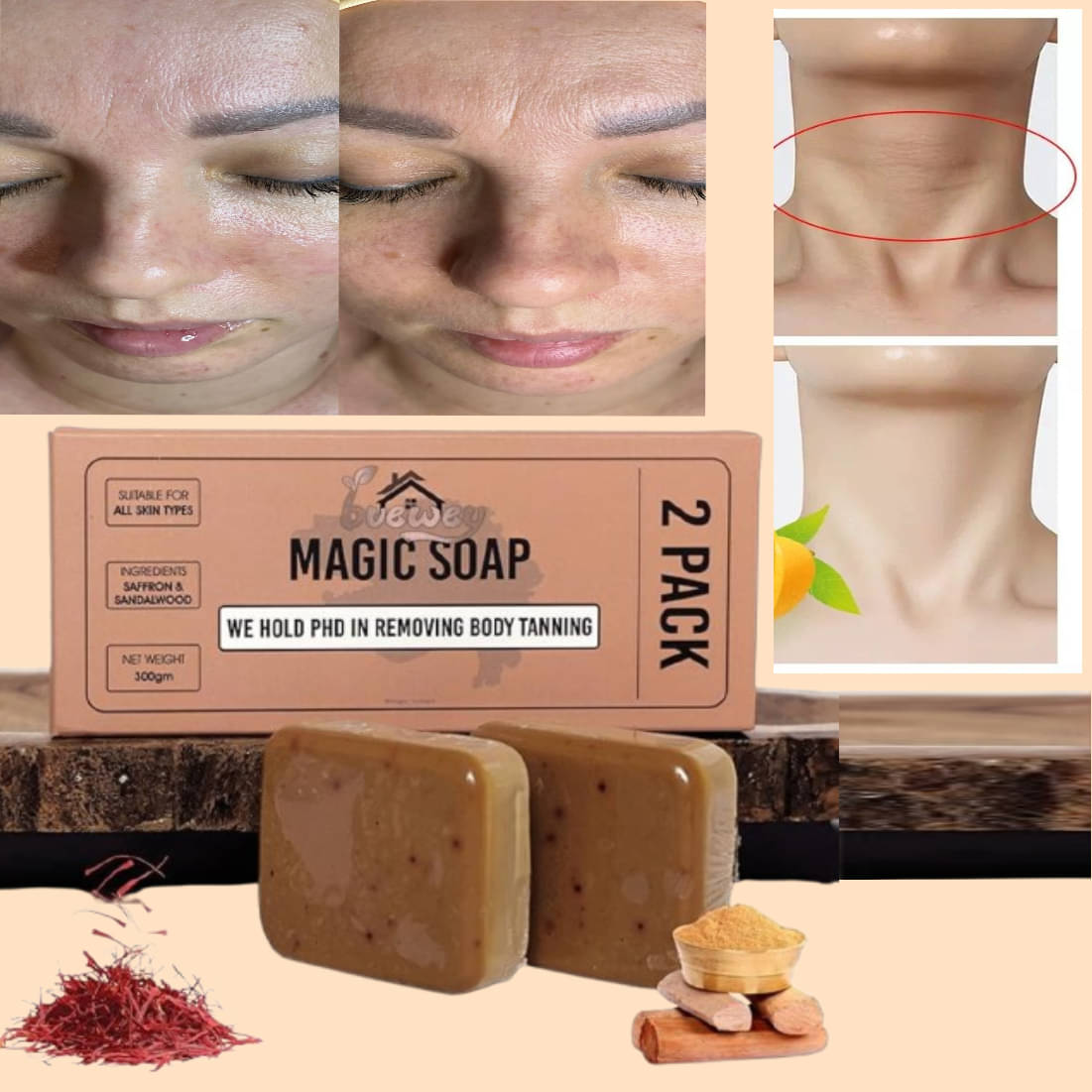     			BUEWEY Beauty GHARI Soap Magic And Saffron Bath Soap for All Skin Type ( Pack of 2 )
