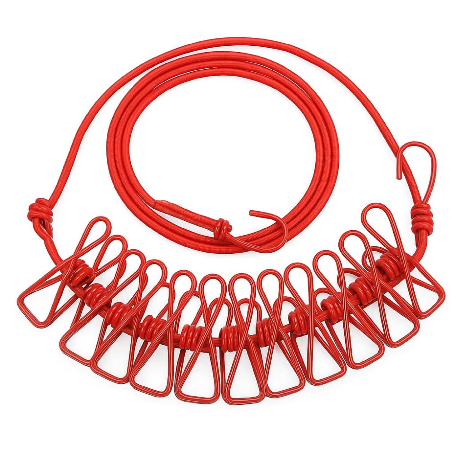     			Cloth Drying Rope with 12 Clips & Hooks – Heavy Duty Metal Travel Clothesline Rope for Indoor & Outdoor Use, Kapde Sukhane Ki Rassi Wire for Laundry, Camping, Balcony, Bathroom, Home