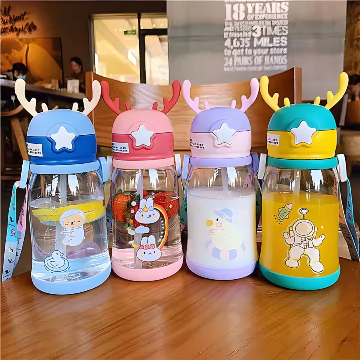     			DAYANI BROTHER'S Cartoon Water Bottle with Straw Assorted Plastic School Water Bottle 600 mL ( Set of 1 )