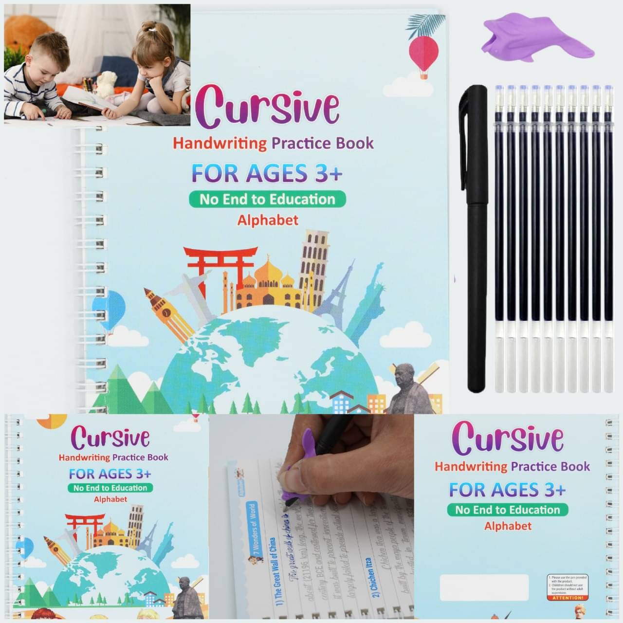 DNESHY Large Magic Practice Copybook for Kids, Handwriting Practice Book 1 Pack with Pen Refill English Cursive Calligraphy Reusable Age 3-8 11.4x8.3Inch (1pc+1pen) DNESHY Large Magic Practice Copybook for Kids, Handwriting Practice Book 1 Pack with Pen Refill English Cursive Calligraphy Reusable Age 3-8 11.4x8.3Inch (1pc+1pen)