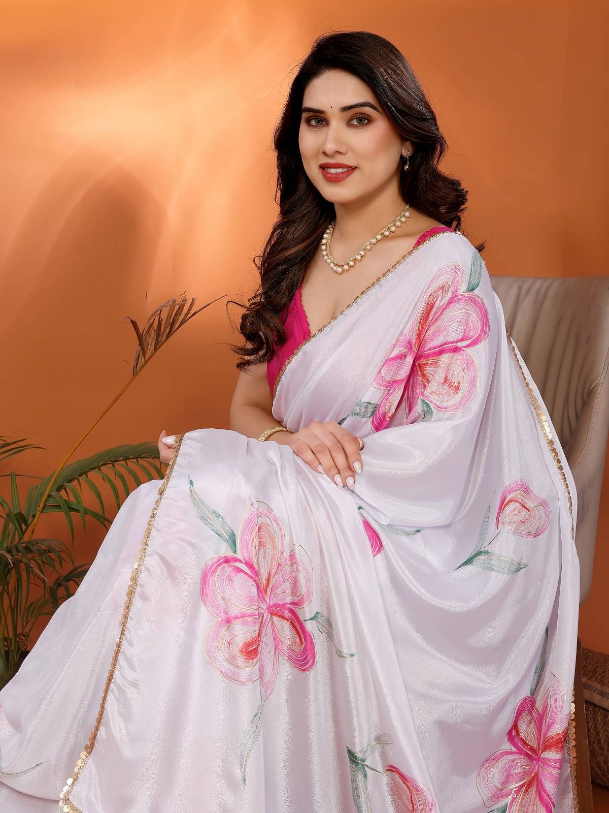     			Gazal Fashions Chiffon Printed Regular Saree With Unstitched Blouse Piece ( Pink )