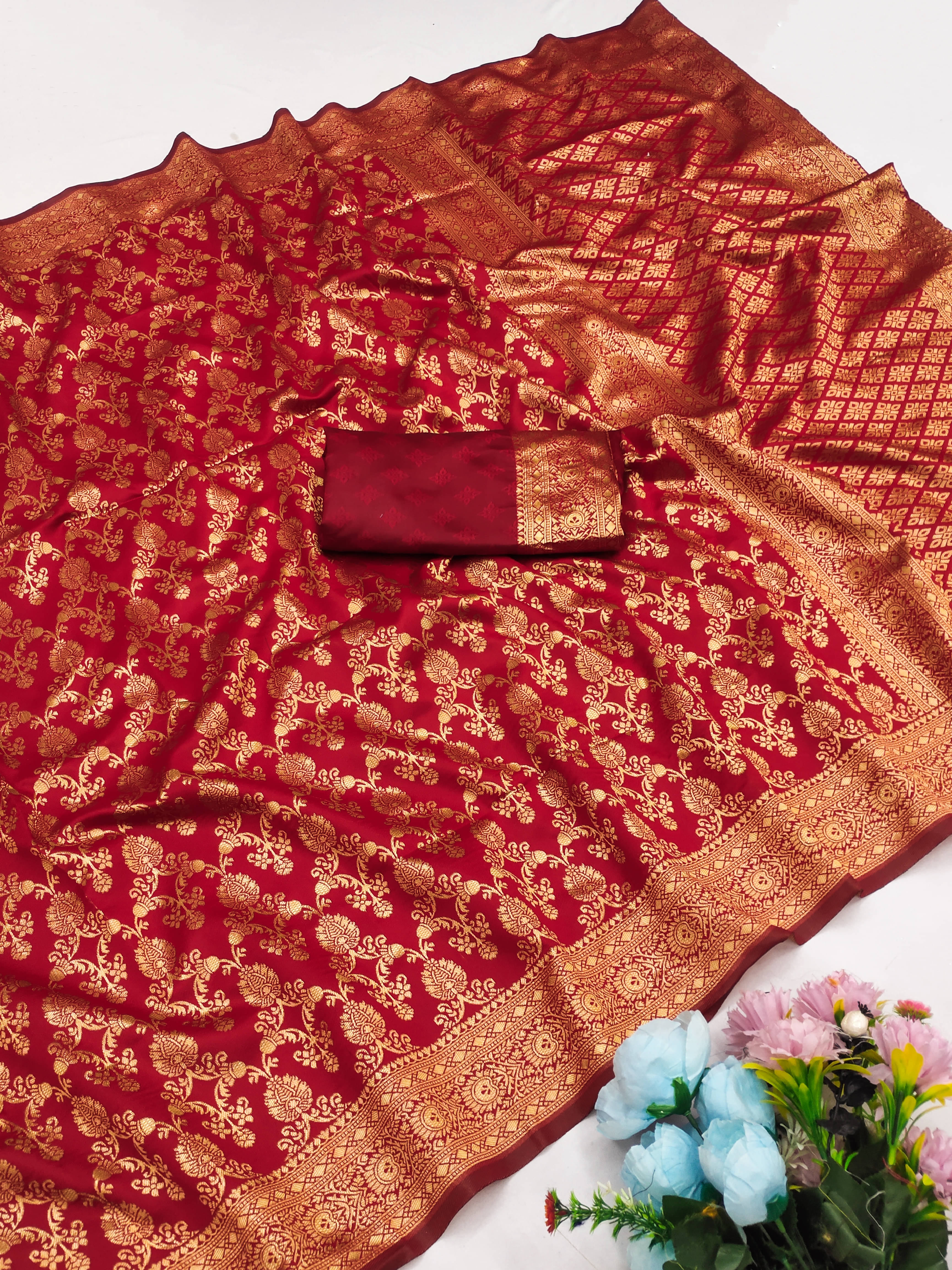 HEMA SILK MILLS Silk Printed Regular Saree With Unstitched Blouse Piece ( Red ) HEMA SILK MILLS Silk Printed Regular Saree With Unstitched Blouse Piece ( Red )