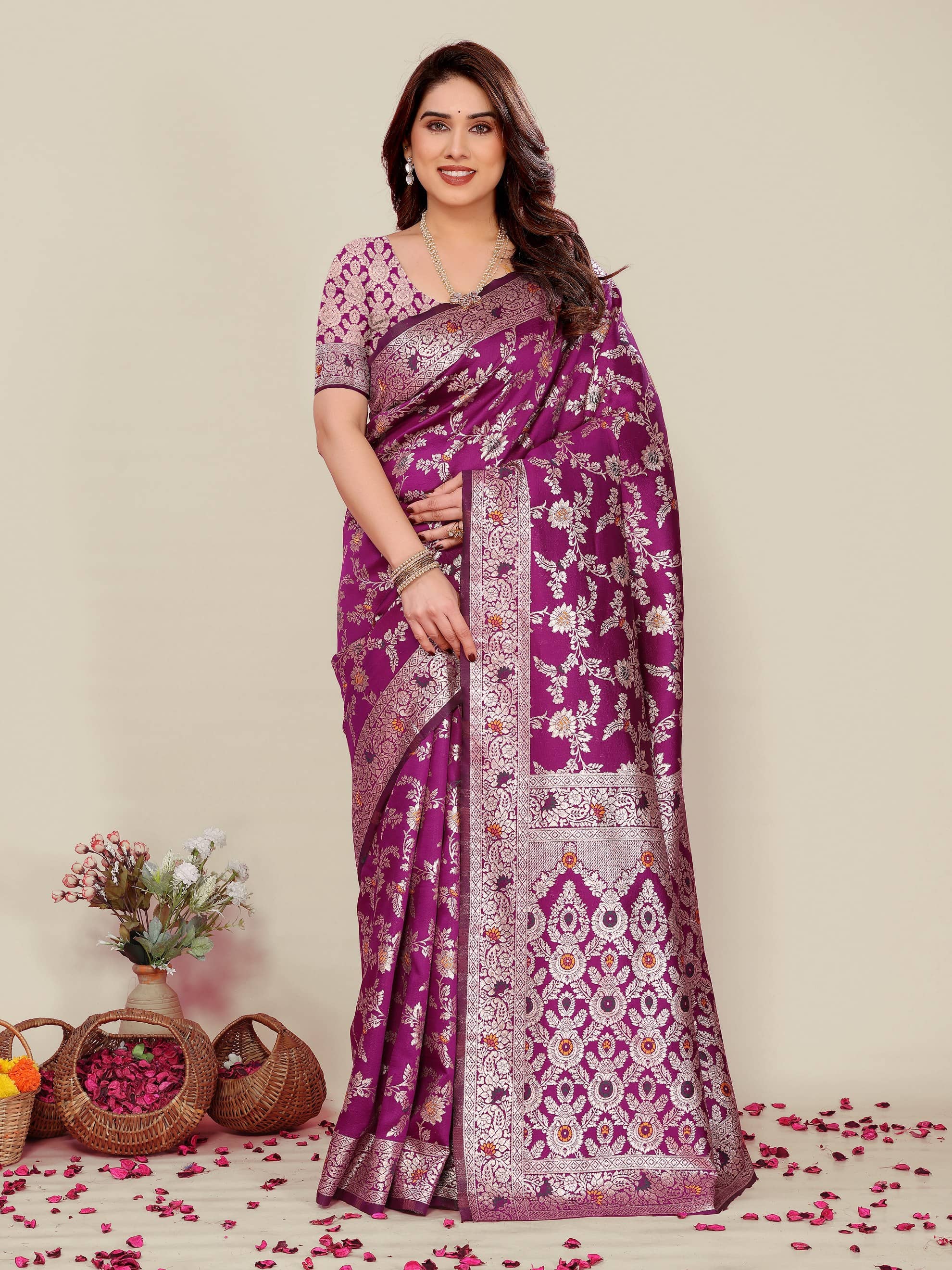 HEMA SILK MILLS Silk Printed Regular Saree With Unstitched Blouse Piece ( Navy Blue ) - Sarees | Buy online on ZillyBuy