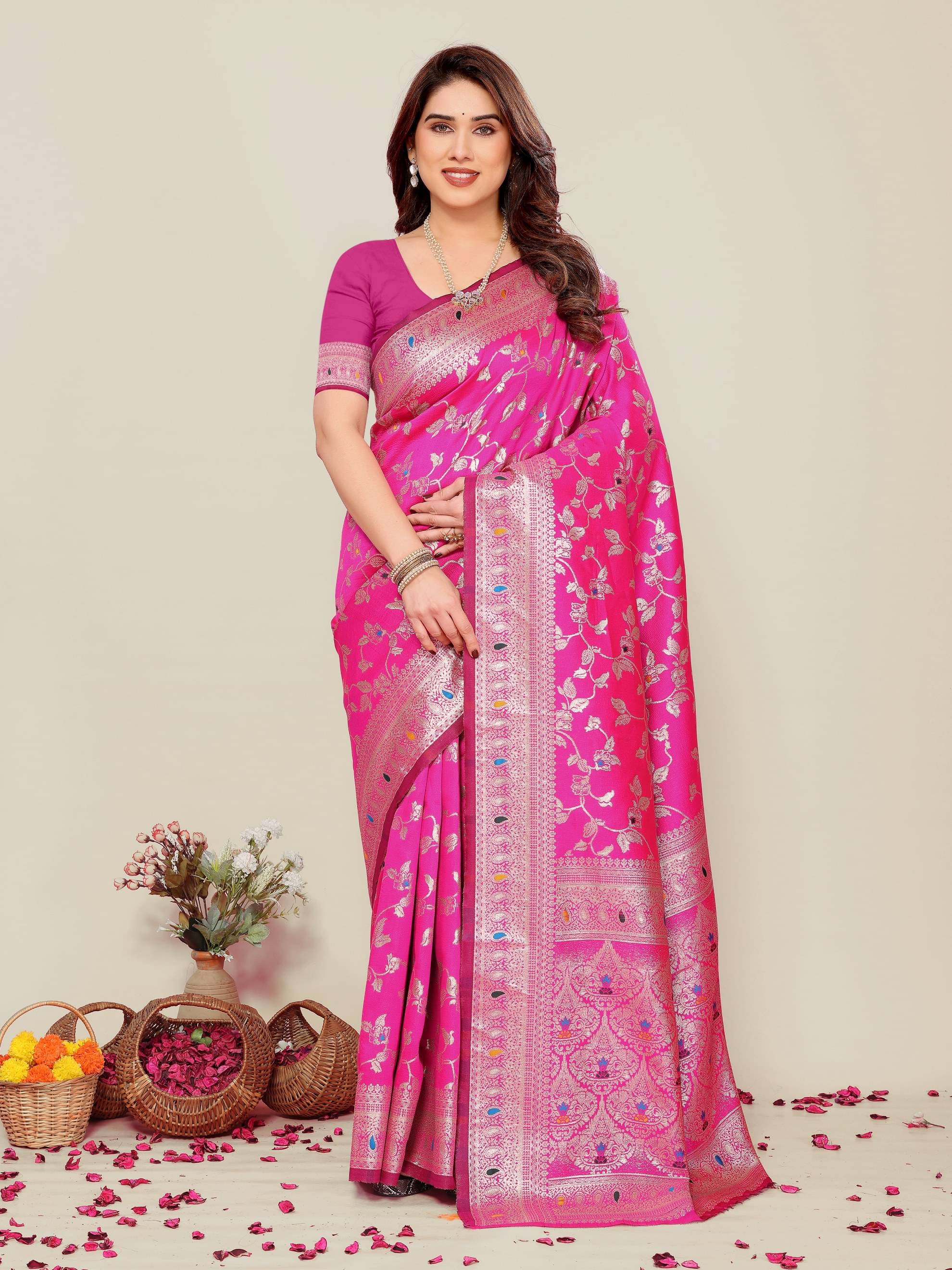 HEMA SILK MILLS Silk Printed Regular Saree With Unstitched Blouse Piece ( Pink )     			HEMA SILK MILLS Silk Printed Regular Saree With Unstitched Blouse Piece ( Pink )
