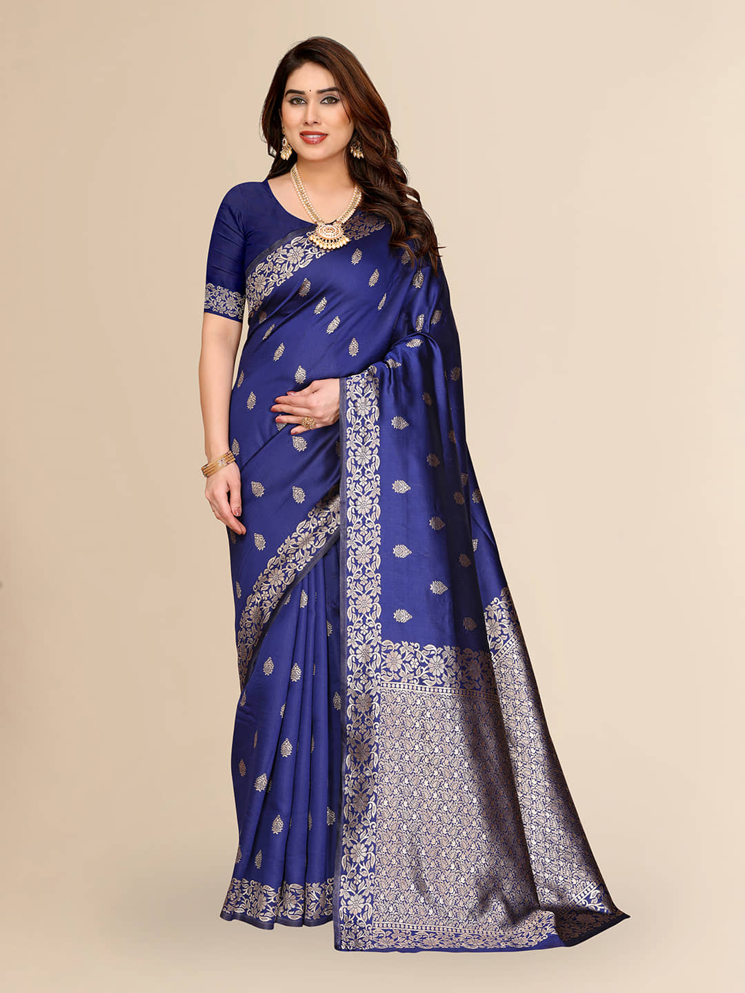 HEMA SILK MILLS Silk Printed Regular Saree With Unstitched Blouse Piece ( Blue ) - Sarees | Buy online on ZillyBuy