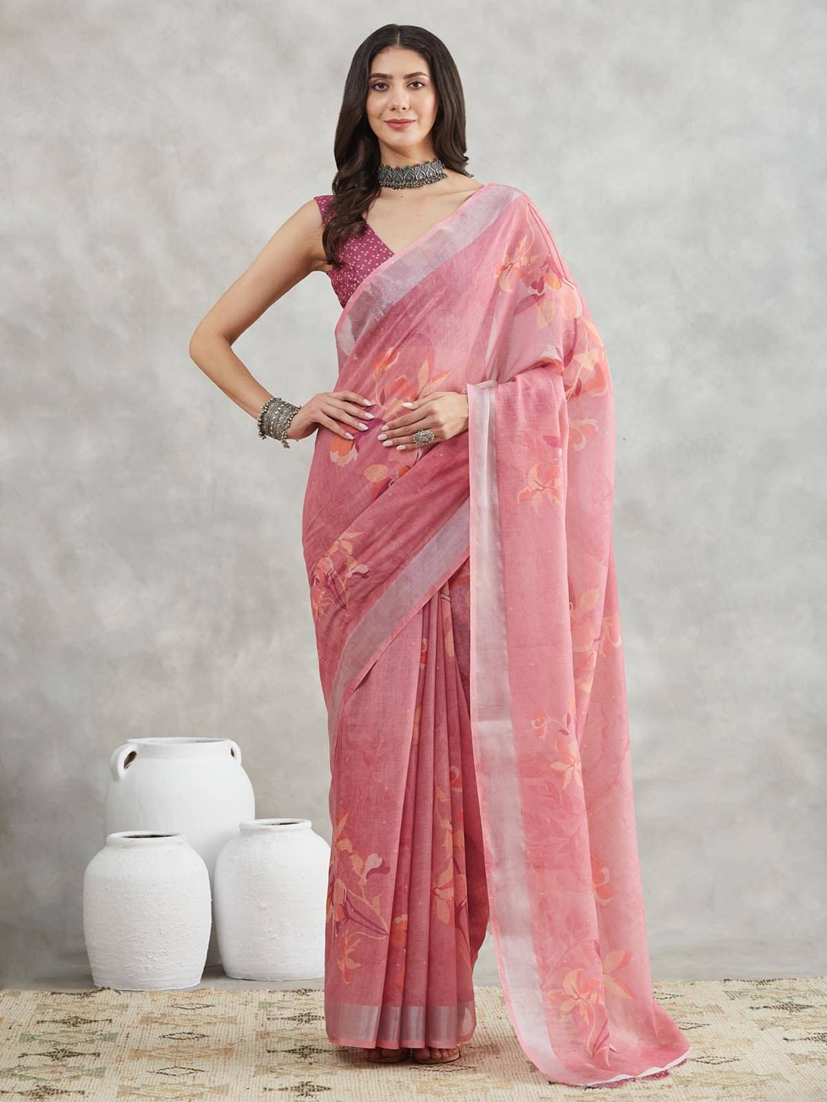Janasya Cotton Blend Printed Regular Saree With Unstitched Blouse Piece ( Mauve ) Janasya Cotton Blend Printed Regular Saree With Unstitched Blouse Piece ( Mauve )