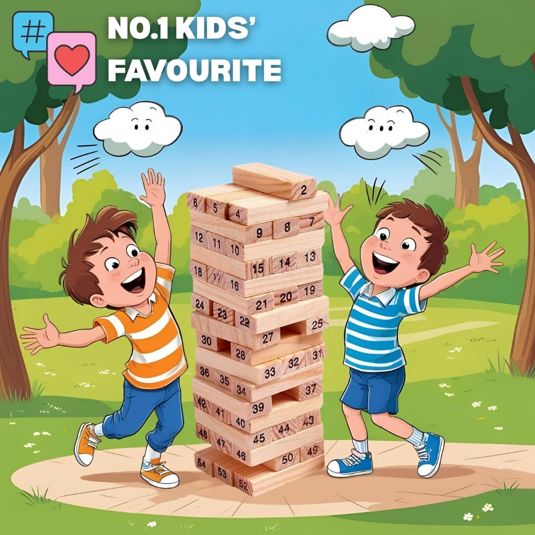 Jenga Blocks Game – 54 Wooden Pieces + 4 Dice | Stacking Tower Toy for Brain Development & Family Fun Jenga Blocks Game – 54 Wooden Pieces + 4 Dice | Stacking Tower Toy for Brain Development & Family Fun