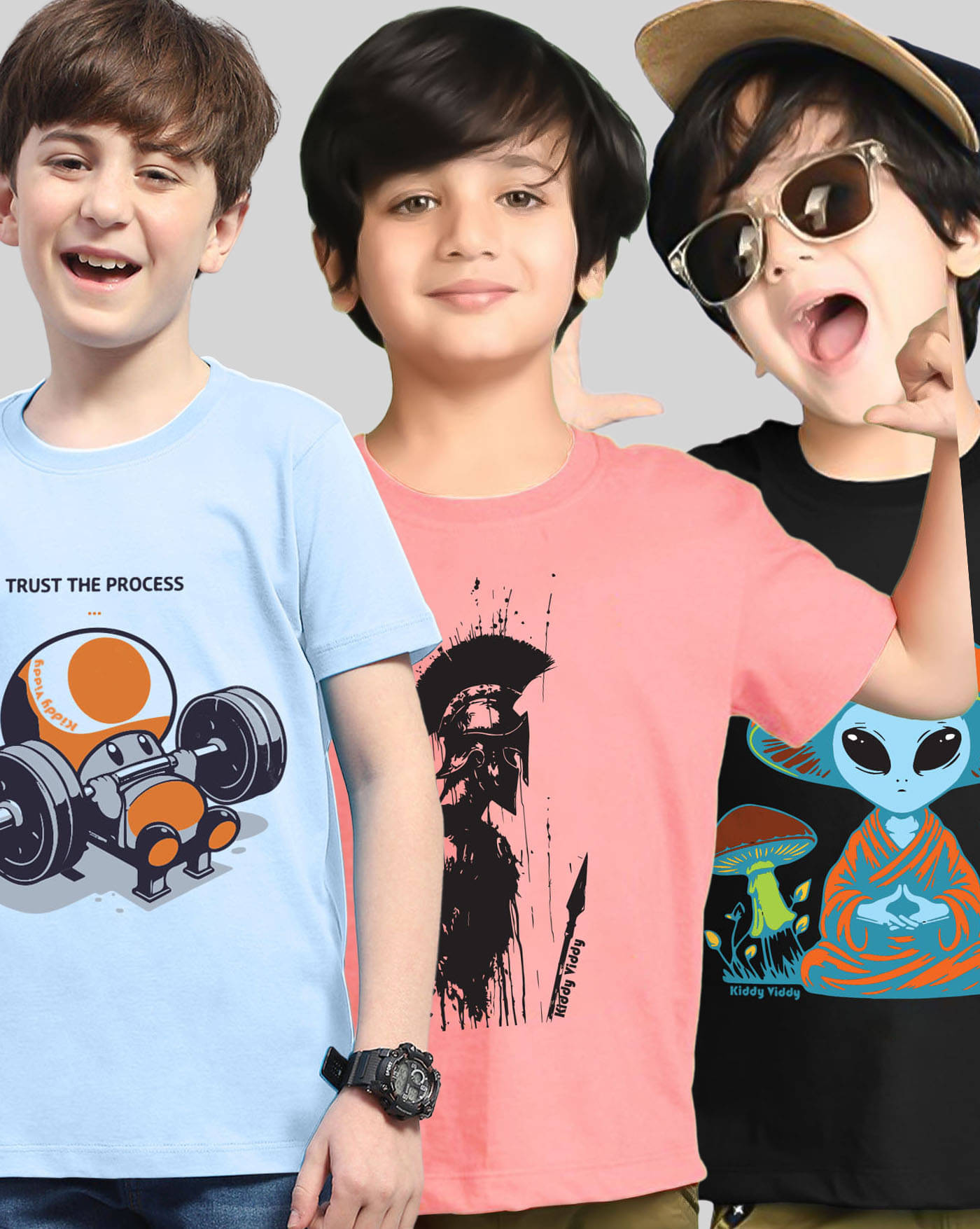     			KIDDY VIDDY Pack of 3 Boys Cotton Blend T-Shirt ( Multicolor )