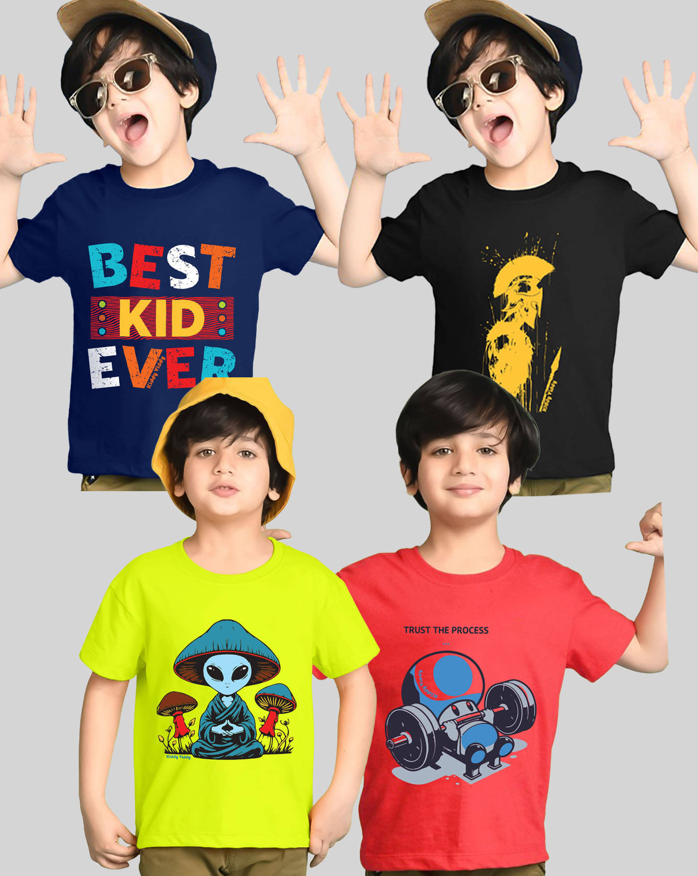     			KIDDY VIDDY Pack of 4 Boys Cotton Blend T-Shirt ( Red )
