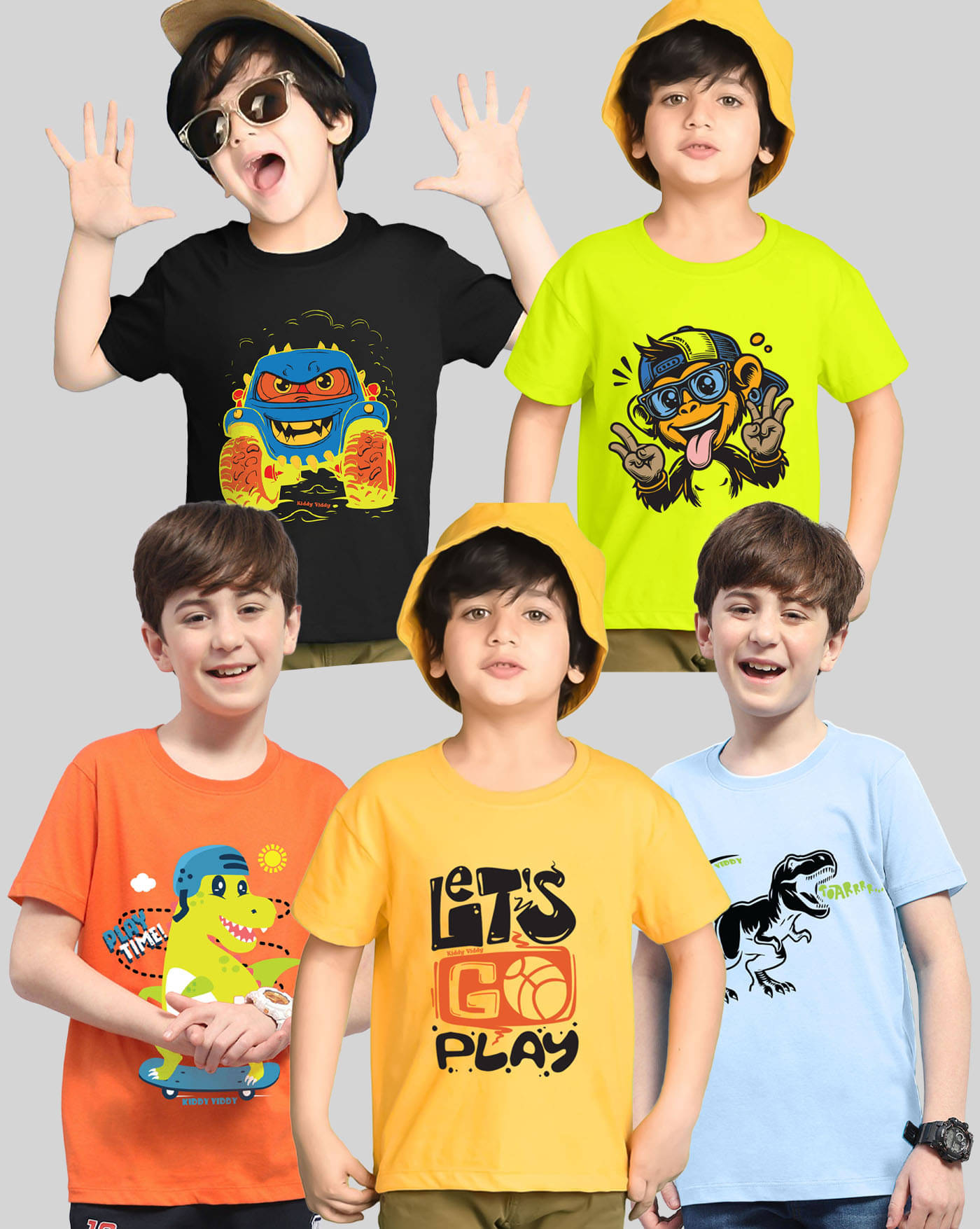     			KIDDY VIDDY Pack of 5 Boys Cotton Blend T-Shirt ( Yellow )