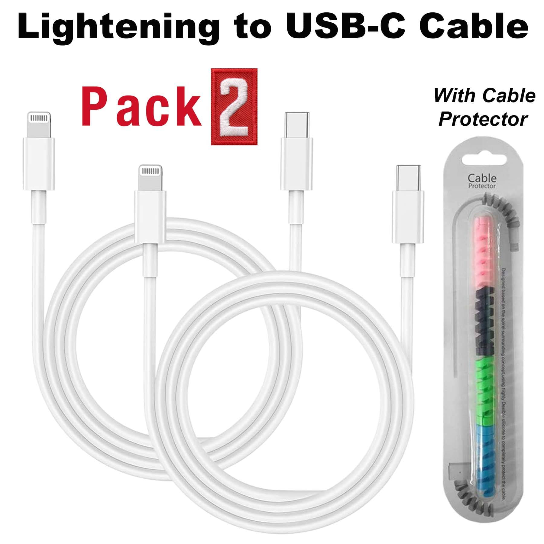     			Lightening to Type C to Cable, Fast Charging Lightening Cable for I-phone and IOS Devices, 3A Lightening Cable 1 Meter- 2 Pack