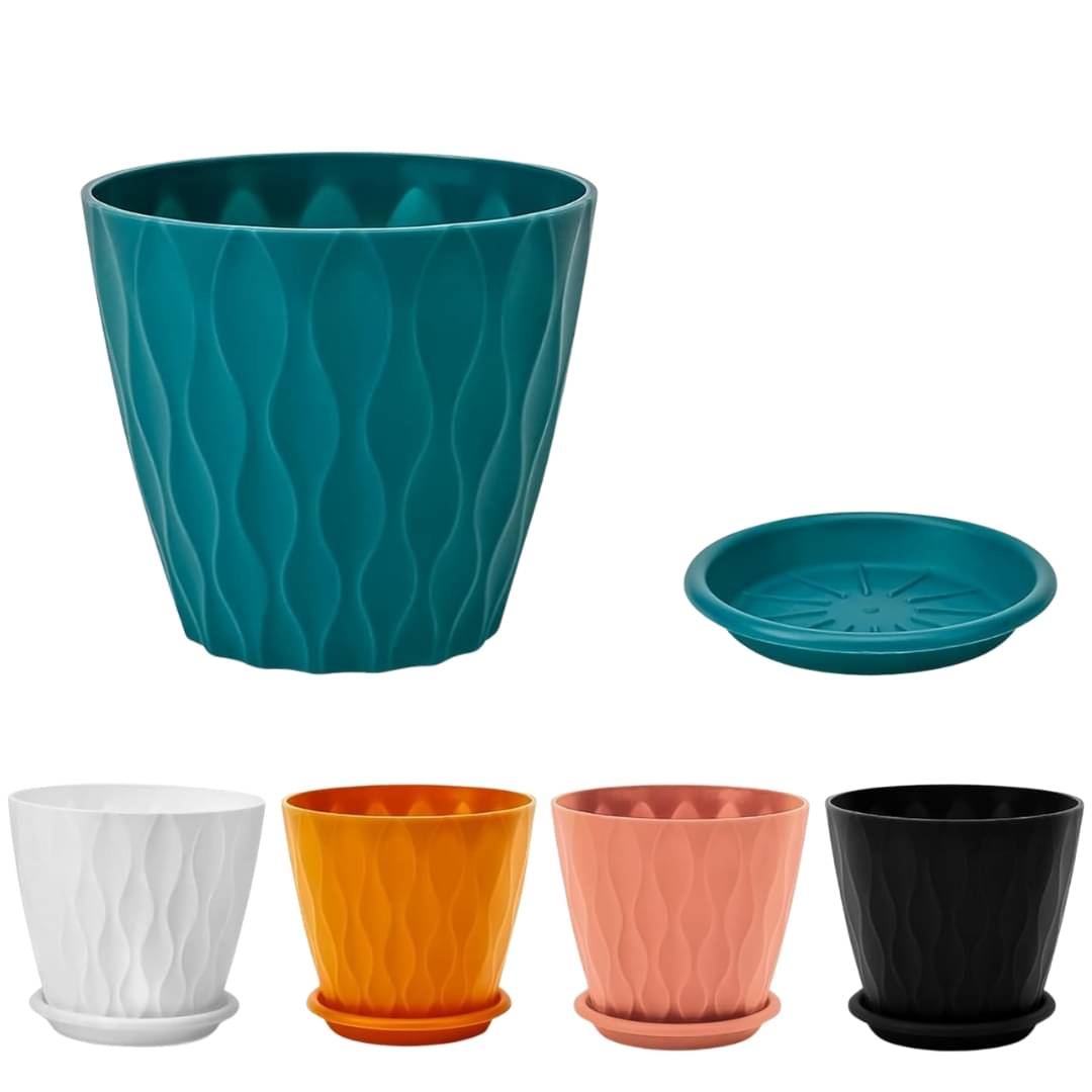     			Luvis Grace 5-Piece Colorful Plastic Planters Set with Drain Tray | Ideal Flower Pots for Home Garden & Decor