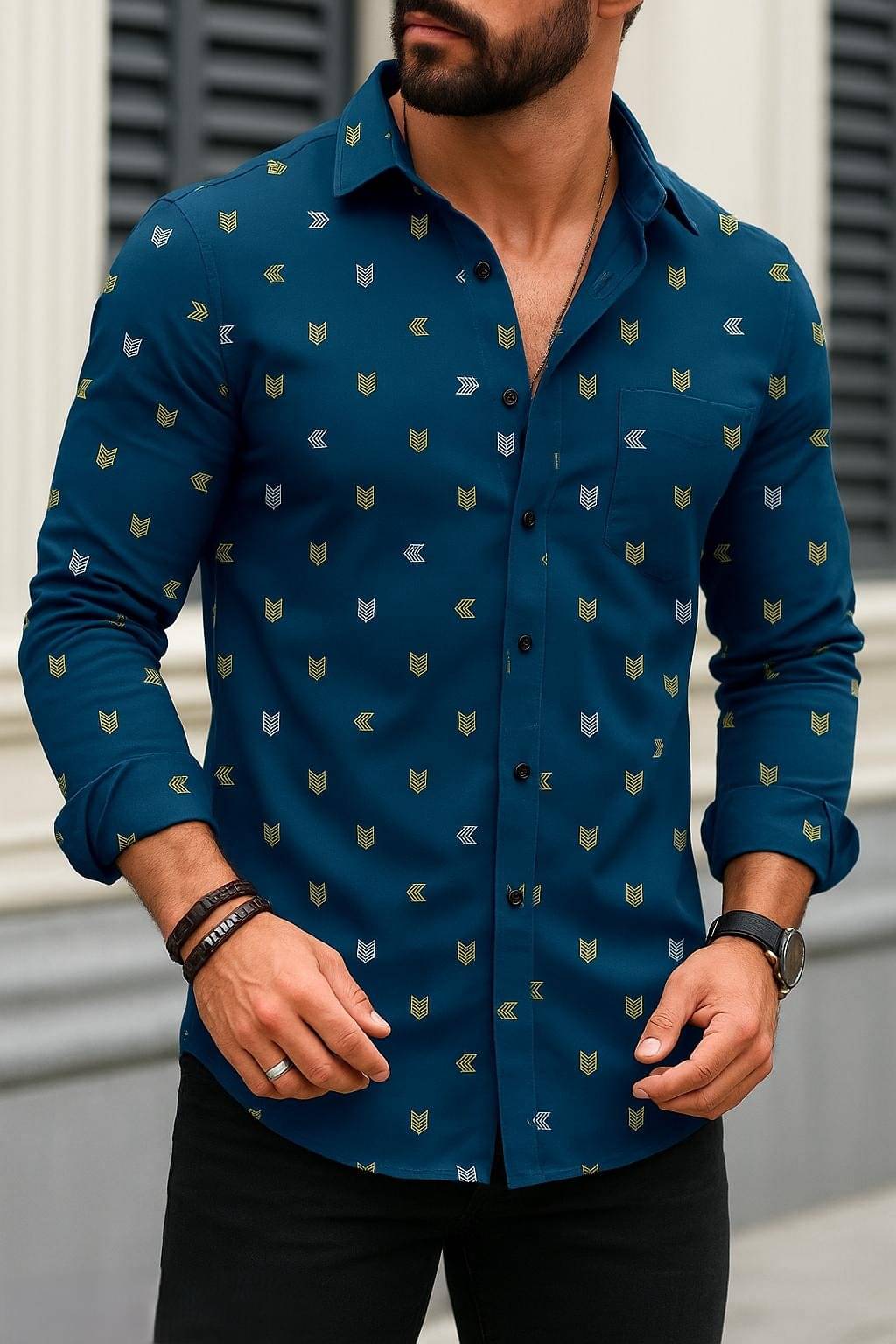 M J Enterprise Cotton Blend Regular Fit Printed Full Sleeves Men's Casual Shirt - Blue ( Pack of 1 ) M J Enterprise Cotton Blend Regular Fit Printed Full Sleeves Men's Casual Shirt - Blue ( Pack of 1 )