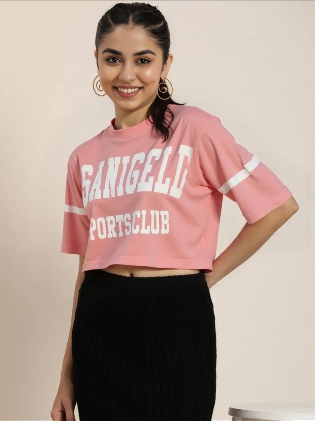     			MAYKR Women Polyester Printed Oversized Fit Round Neck T-Shirt ( Pink )
