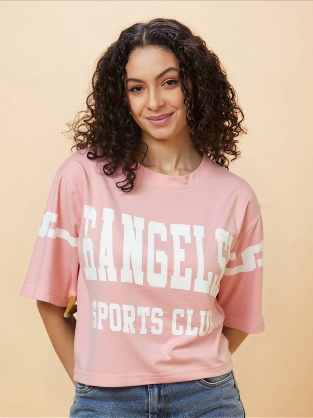 MAYKR Women Polyester Printed Oversized Fit Round Neck T-Shirt ( Pink ) MAYKR Women Polyester Printed Oversized Fit Round Neck T-Shirt ( Pink )