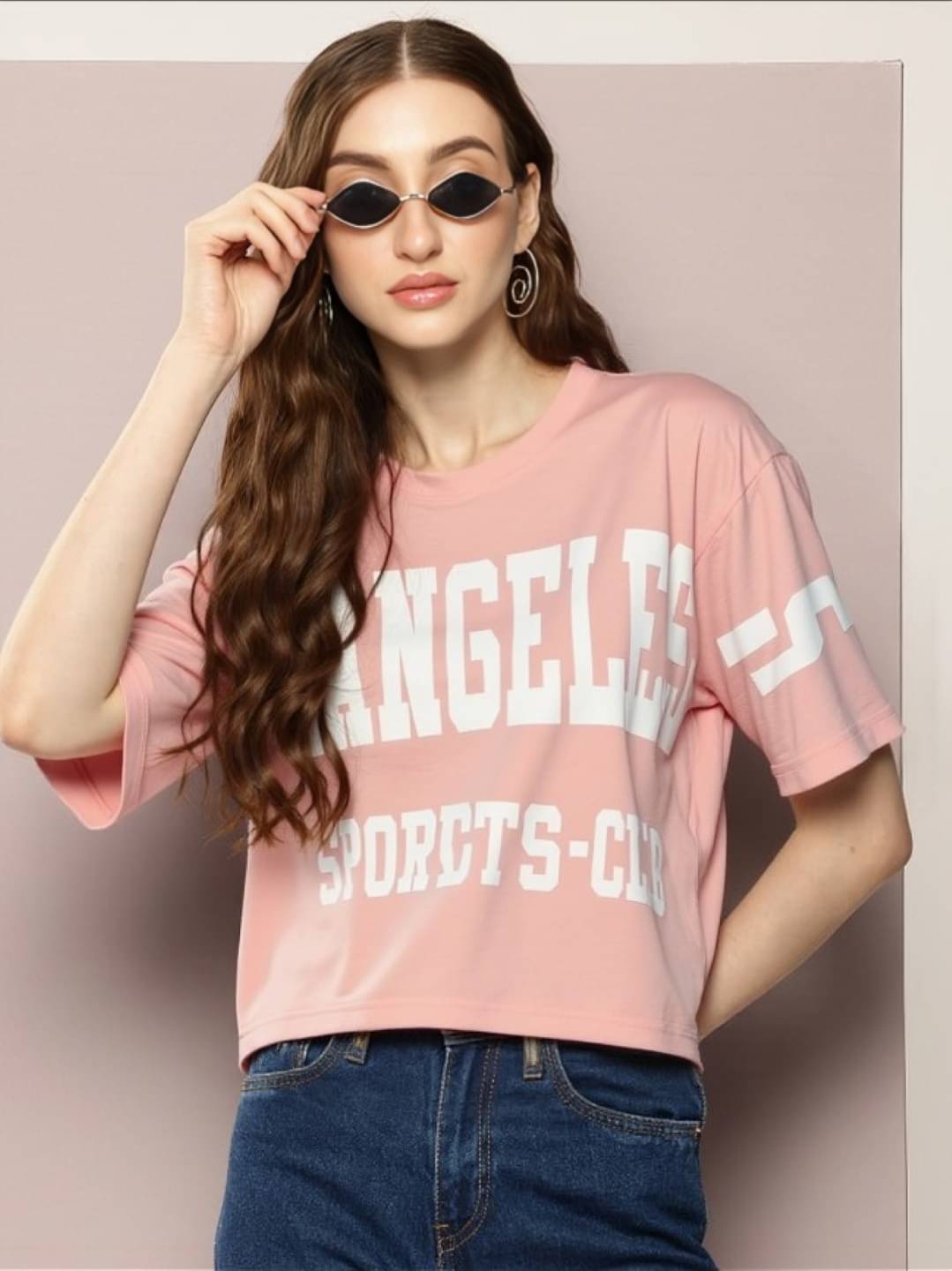 MAYKR Women Polyester Printed Oversized Fit Round Neck T-Shirt ( Pink )     			MAYKR Women Polyester Printed Oversized Fit Round Neck T-Shirt ( Pink )