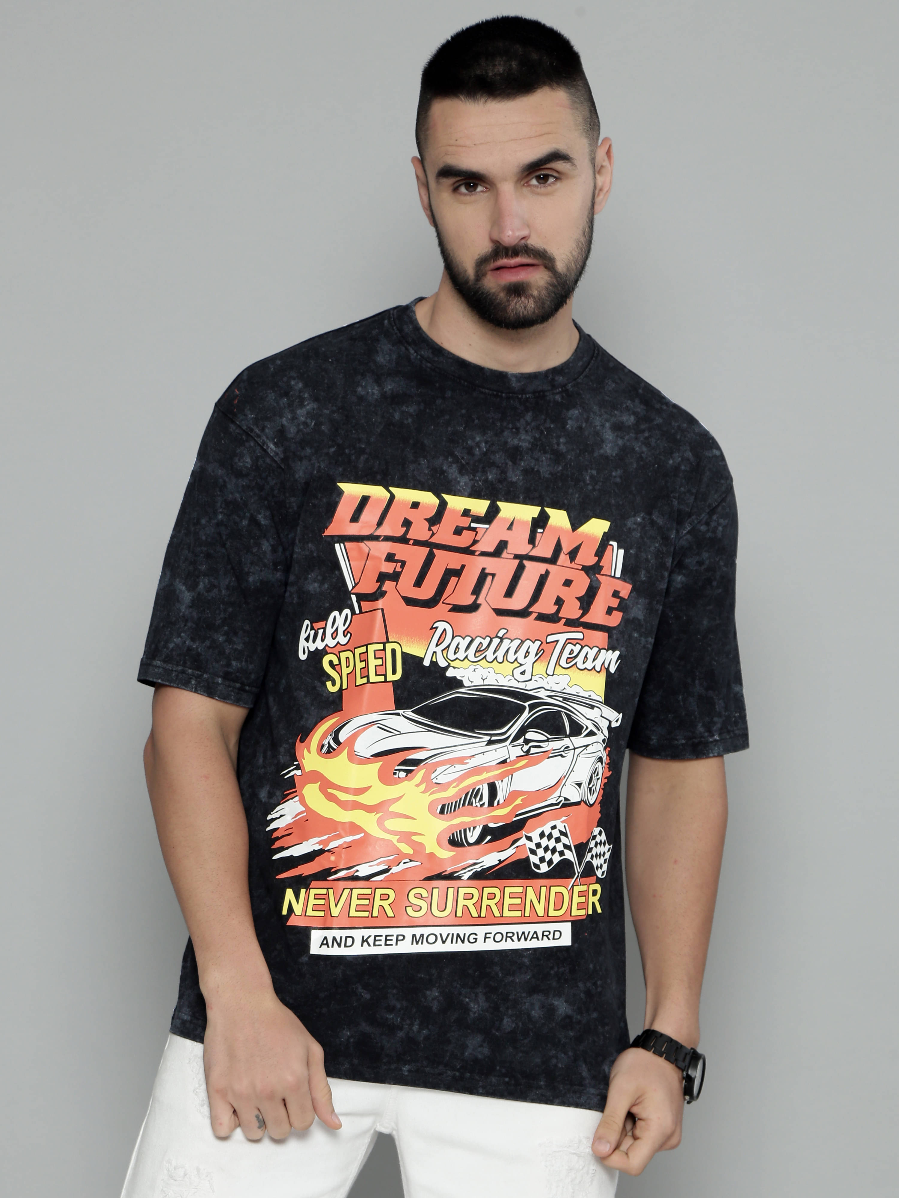Maniac Men 100% Cotton Oversized Fit Printed T-Shirt ( Black ) Maniac Men 100% Cotton Oversized Fit Printed T-Shirt ( Black )