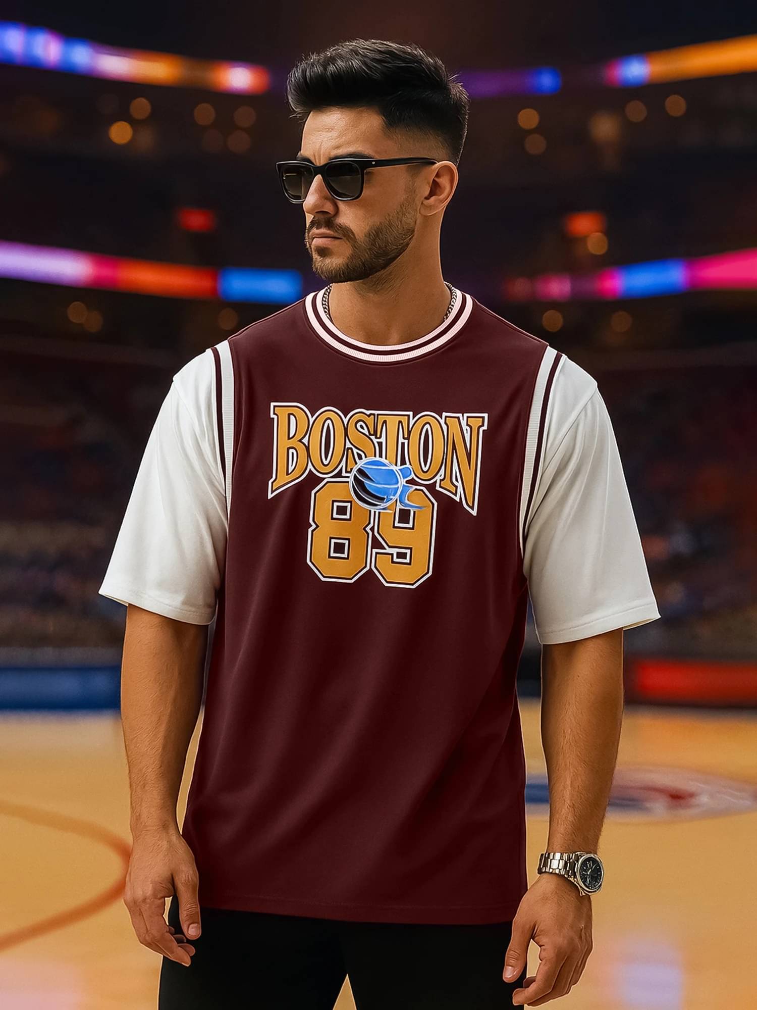     			Maniac Men 100% Cotton Oversized Fit Printed T-Shirt ( Maroon )