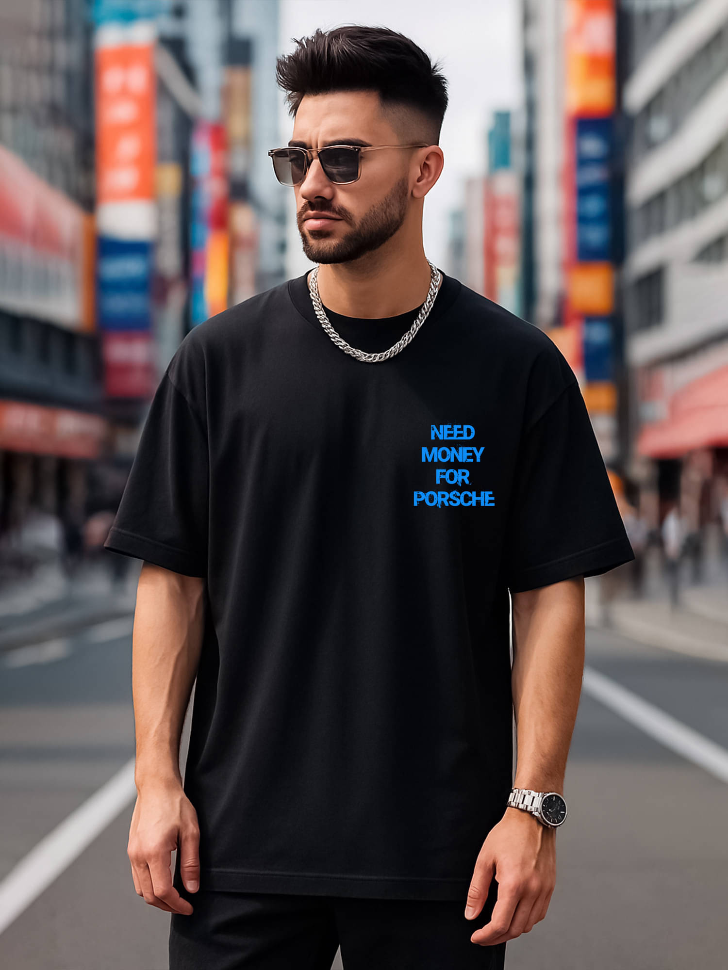     			Maniac Men 100% Cotton Oversized Fit Printed T-Shirt ( Black )