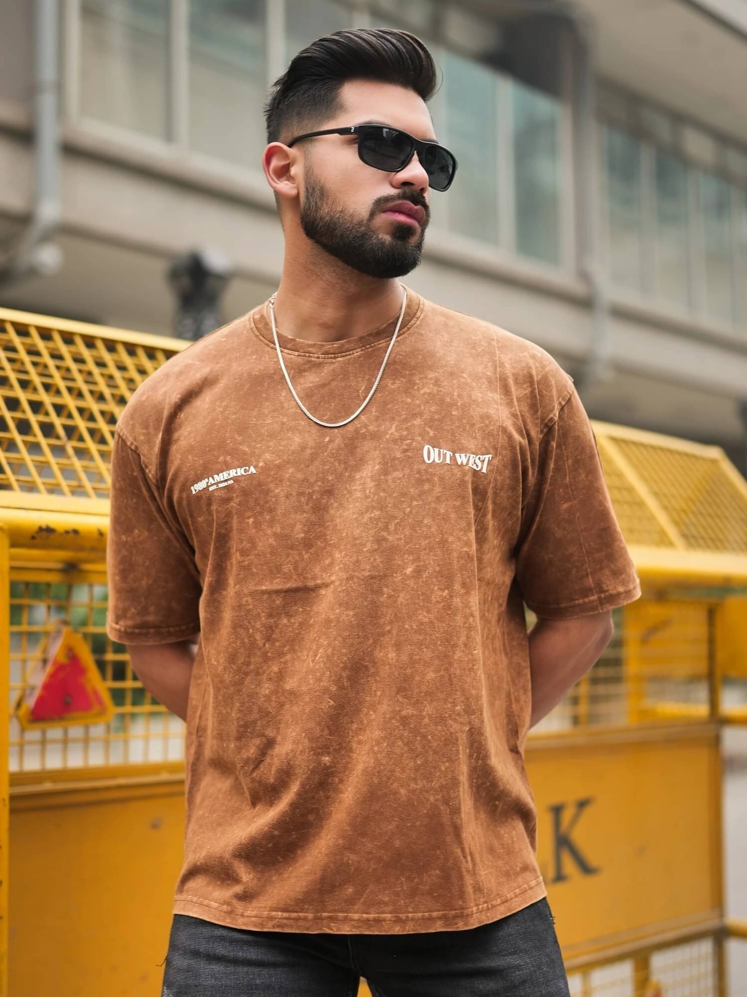 Maniac Men 100% Cotton Oversized Fit Printed T-Shirt ( Brown ) Maniac Men 100% Cotton Oversized Fit Printed T-Shirt ( Brown )