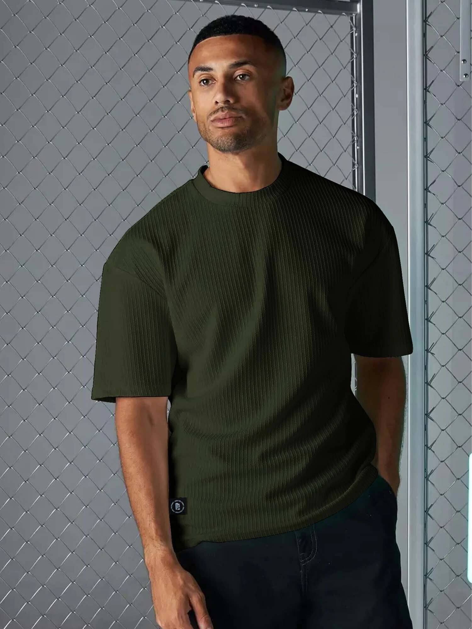     			Maniac Men 100% Cotton Oversized Fit Solid T-Shirt ( Green )