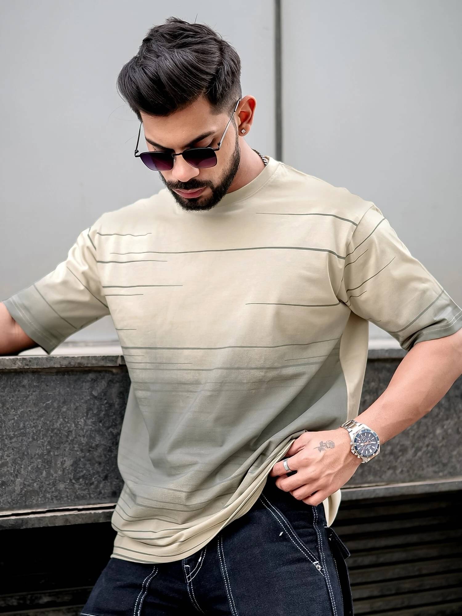 Maniac Men 100% Cotton Oversized Fit Printed T-Shirt ( Beige ) Maniac Men 100% Cotton Oversized Fit Printed T-Shirt ( Beige )