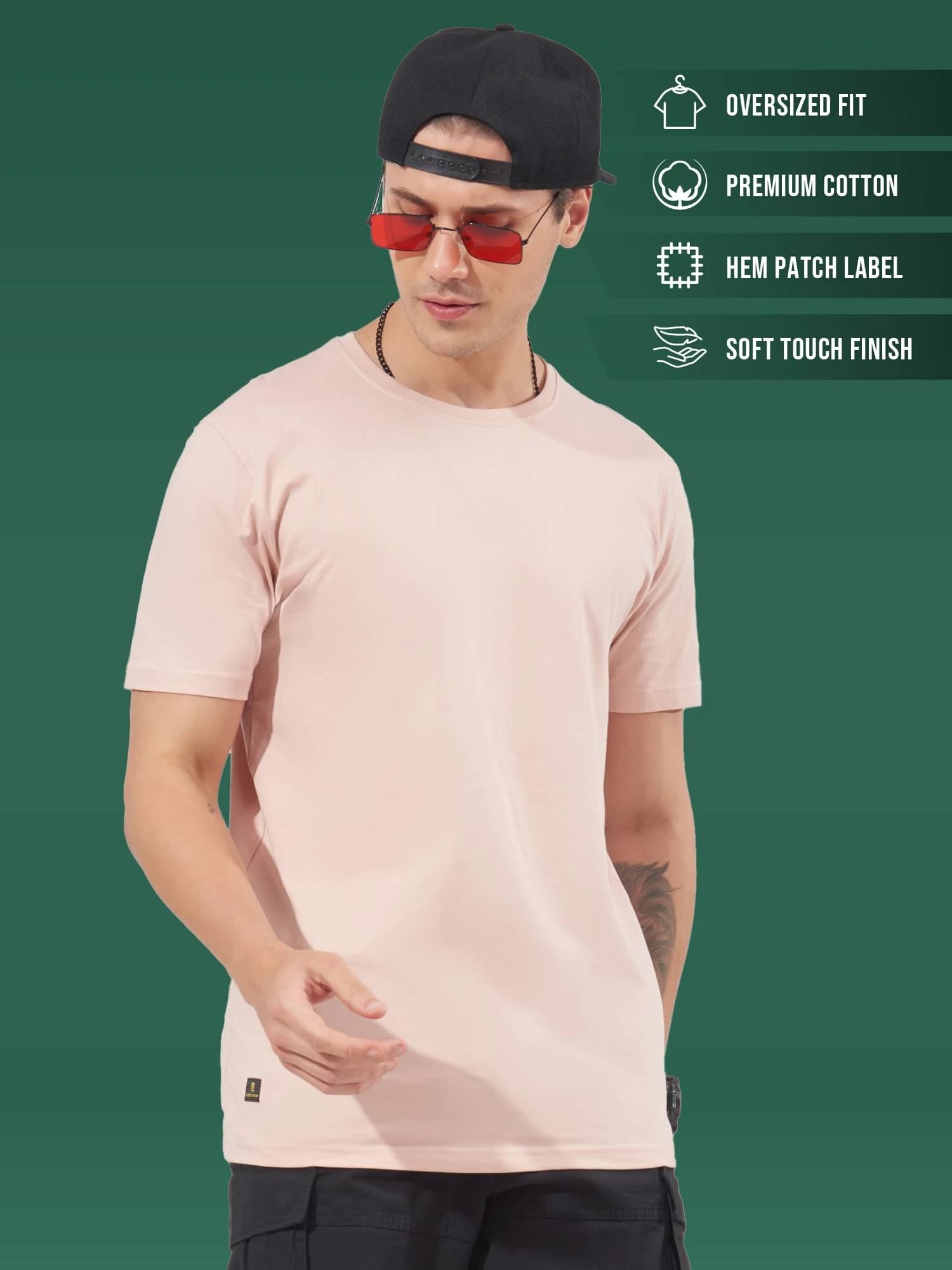     			Maniac Men 100% Cotton Oversized Fit Solid T-Shirt ( Pink )