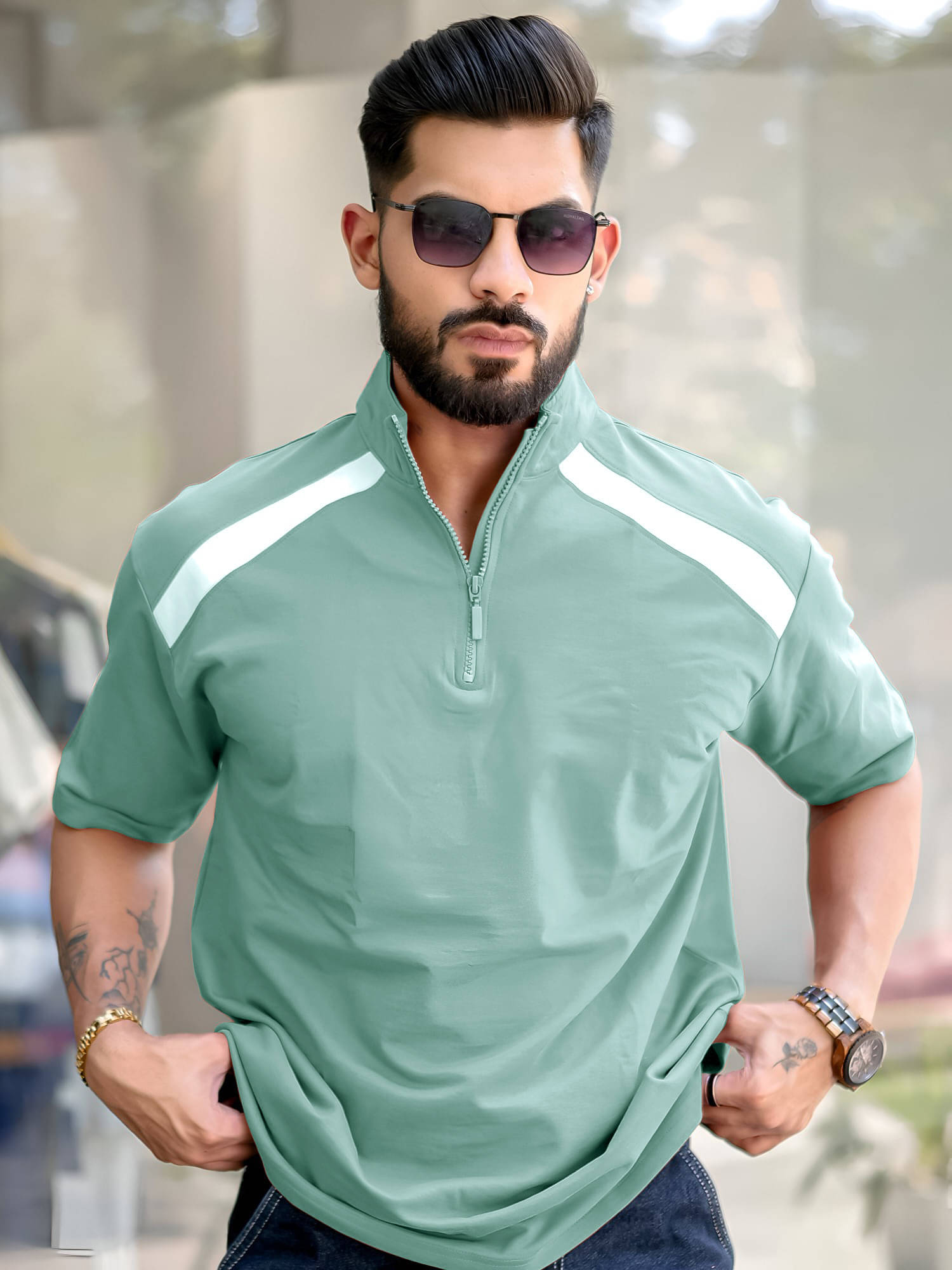 Maniac Men 100% Cotton Oversized Fit Colorblock T-Shirt ( Green ) Maniac Men 100% Cotton Oversized Fit Colorblock T-Shirt ( Green )