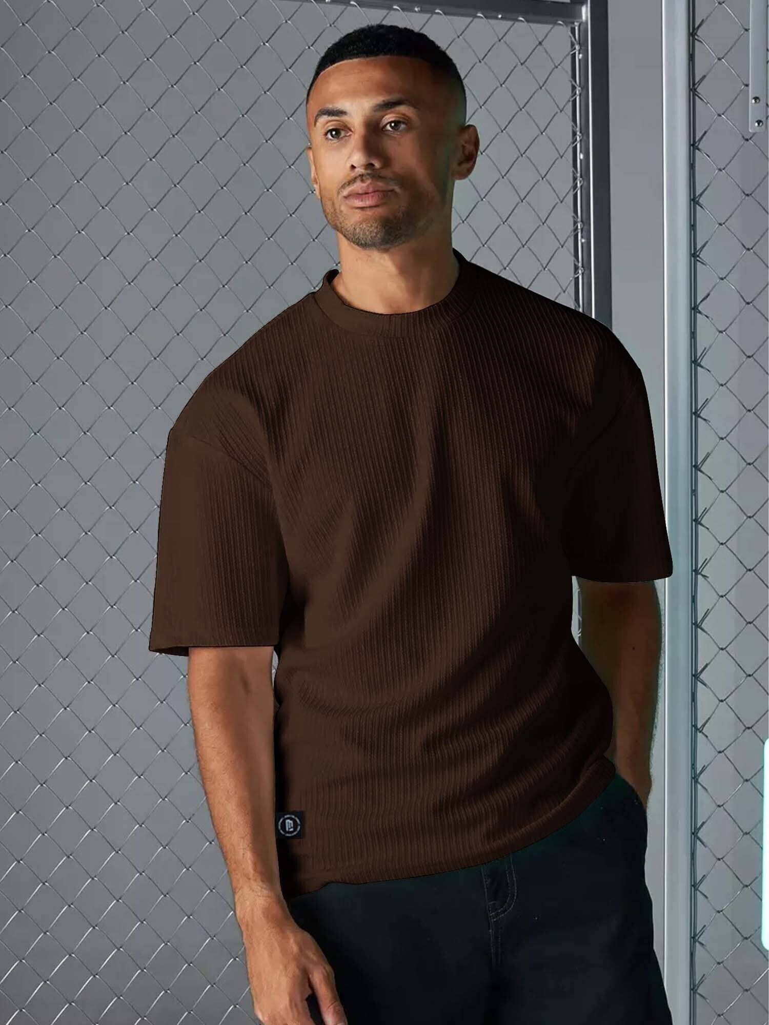 Maniac Men 100% Cotton Oversized Fit Solid T-Shirt ( Brown ) Maniac Men 100% Cotton Oversized Fit Solid T-Shirt ( Brown )