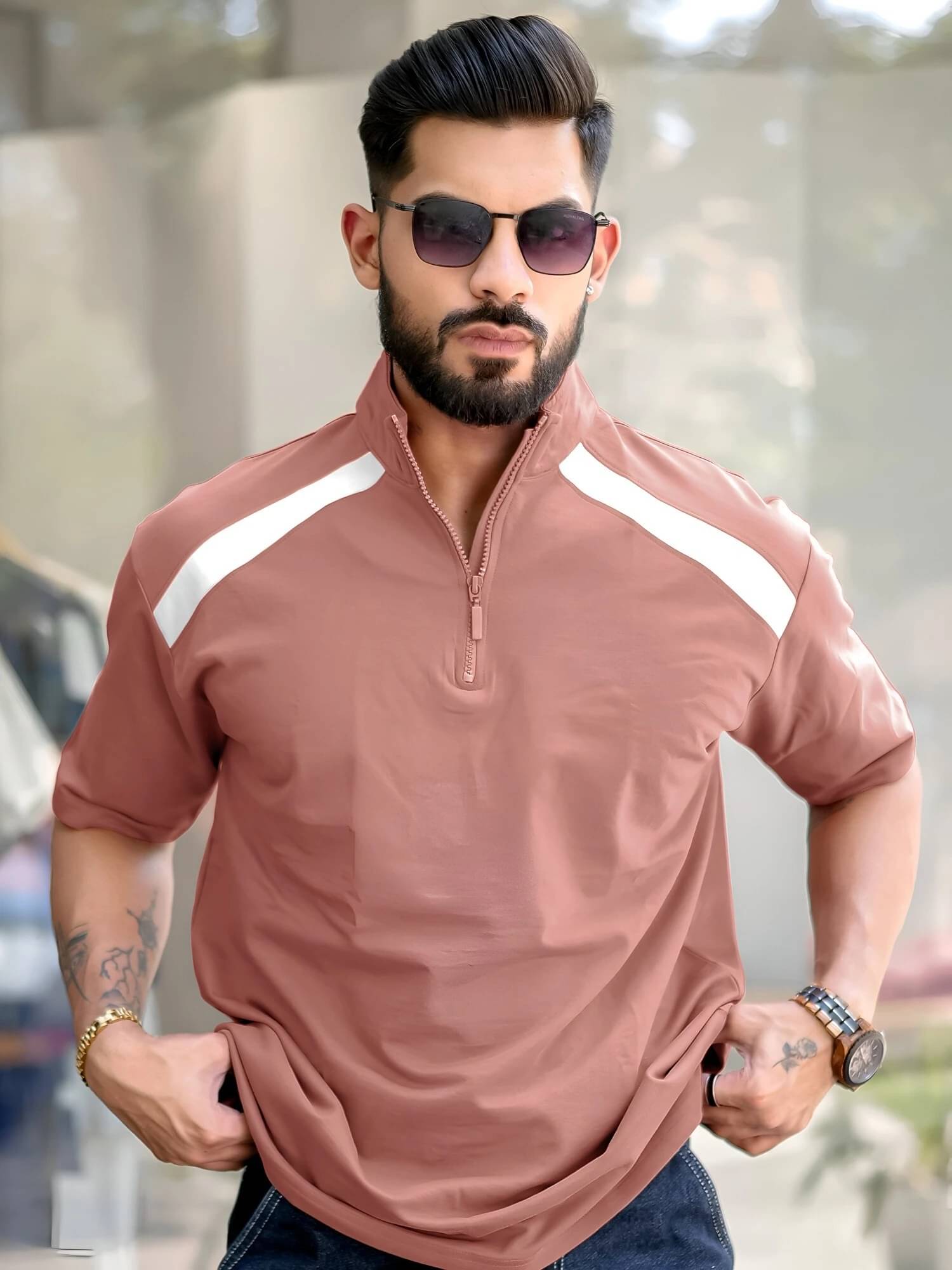 Maniac Men 100% Cotton Oversized Fit Colorblock T-Shirt ( Brown ) Maniac Men 100% Cotton Oversized Fit Colorblock T-Shirt ( Brown )
