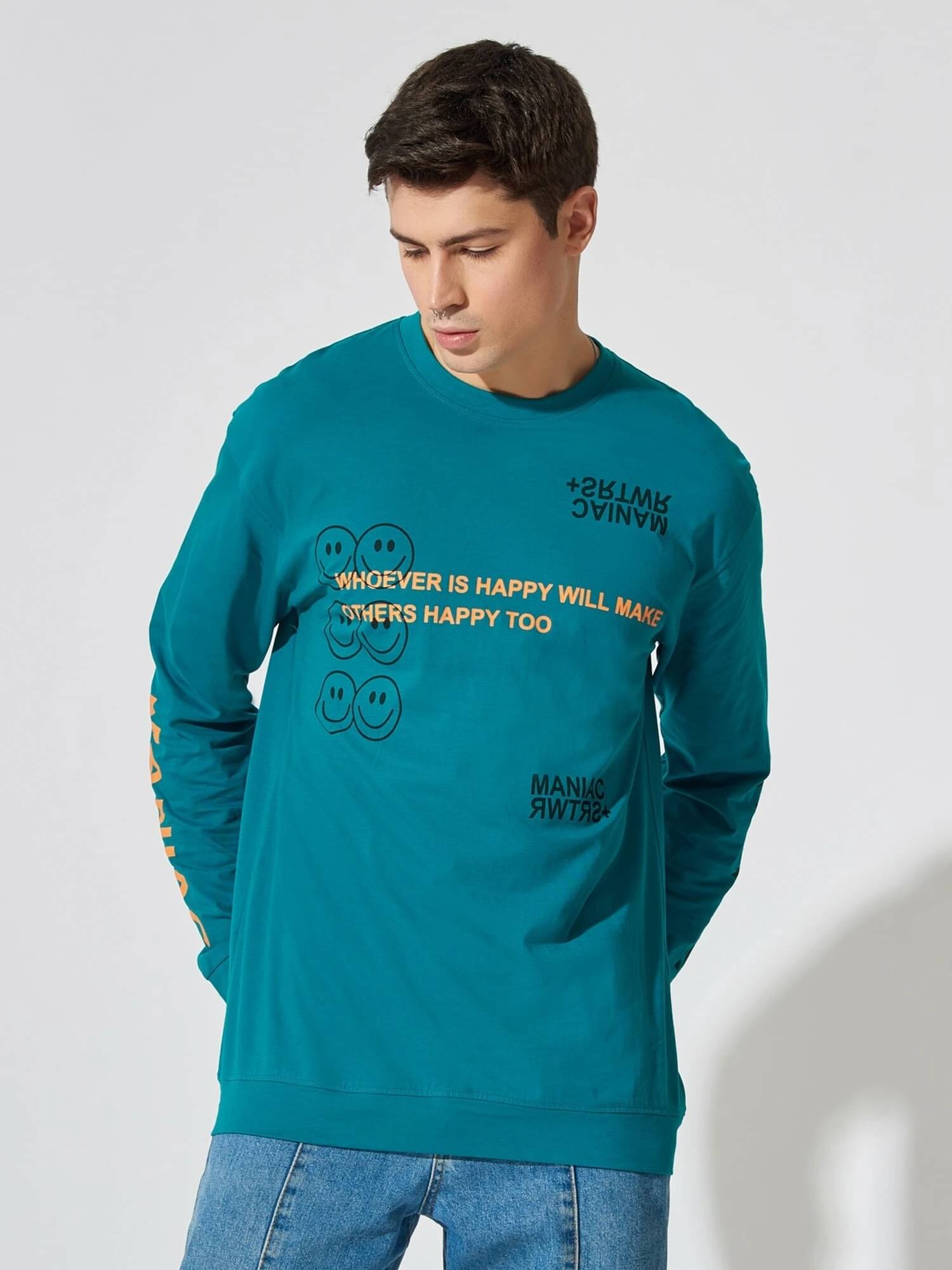     			Maniac Men 100% Cotton Oversized Fit Printed T-Shirt ( Green )