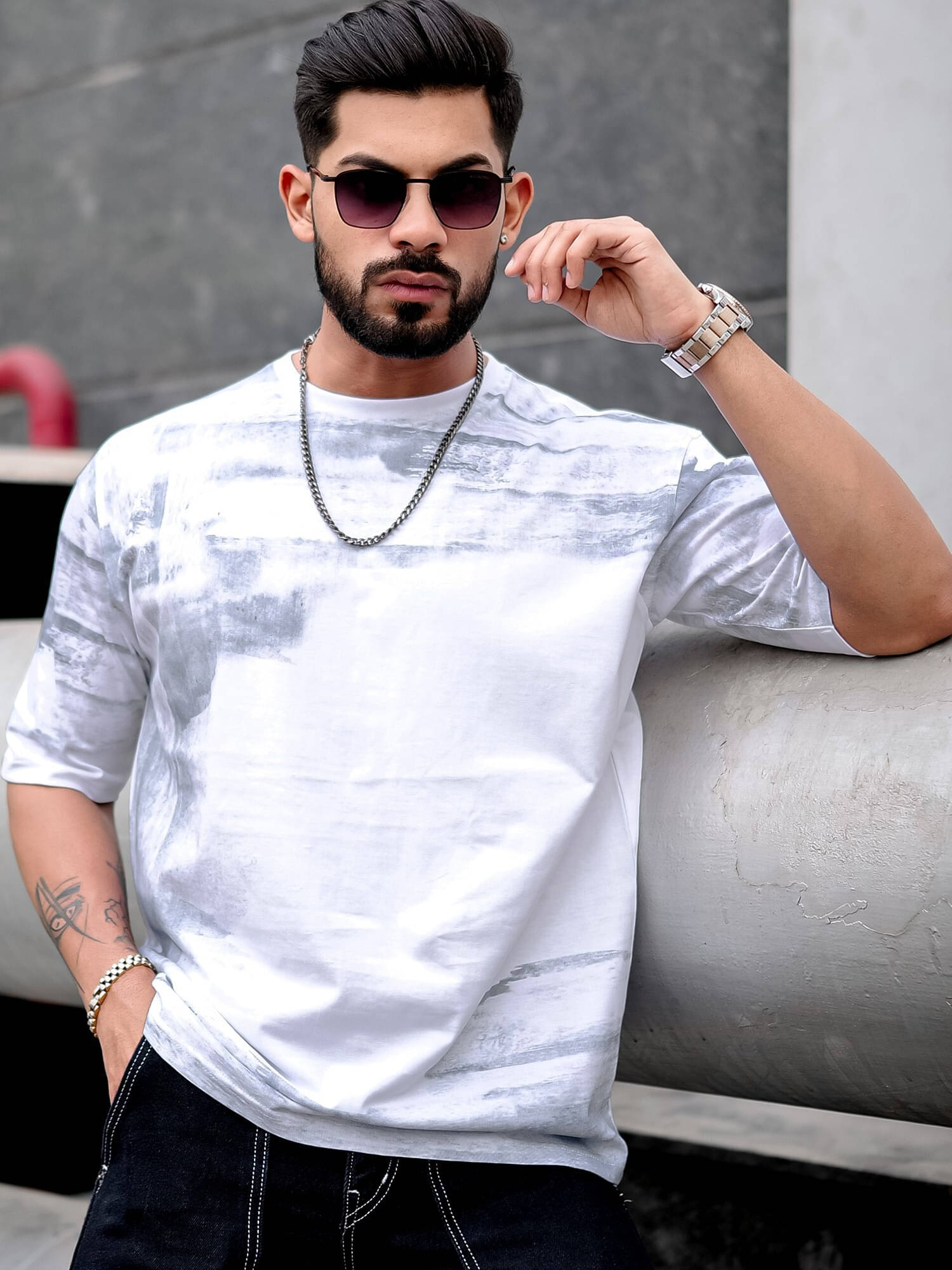     			Maniac Men 100% Cotton Oversized Fit Printed T-Shirt ( White )