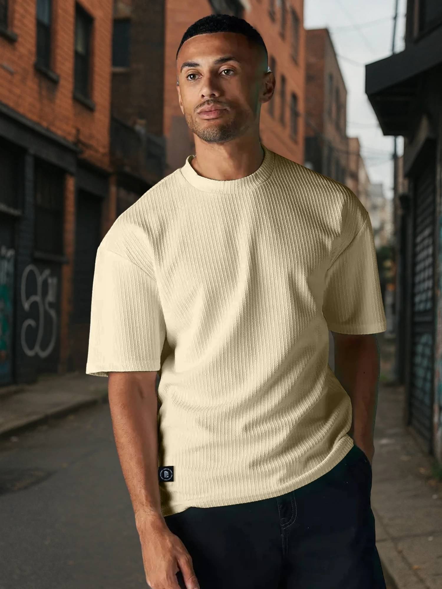     			Maniac Men 100% Cotton Oversized Fit Solid T-Shirt ( Beige )