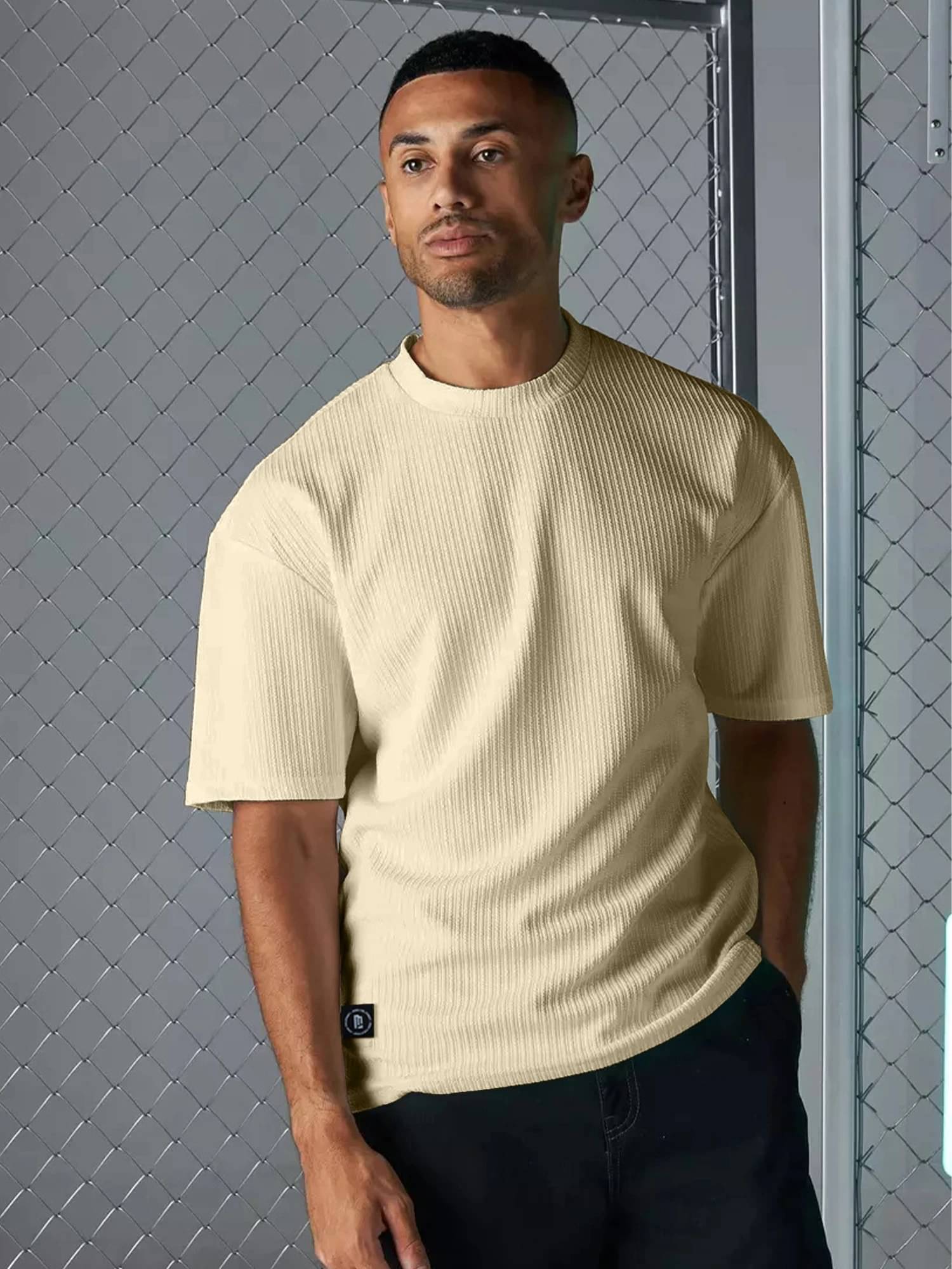 Maniac Men 100% Cotton Oversized Fit Solid T-Shirt ( Beige ) Maniac Men 100% Cotton Oversized Fit Solid T-Shirt ( Beige )