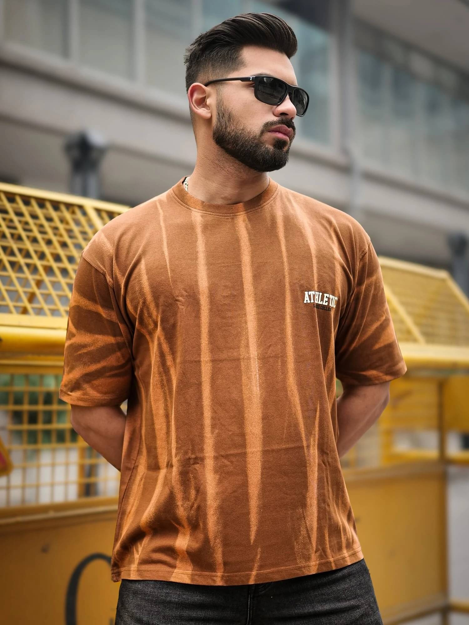Maniac Men 100% Cotton Oversized Fit Printed T-Shirt ( Brown ) Maniac Men 100% Cotton Oversized Fit Printed T-Shirt ( Brown )