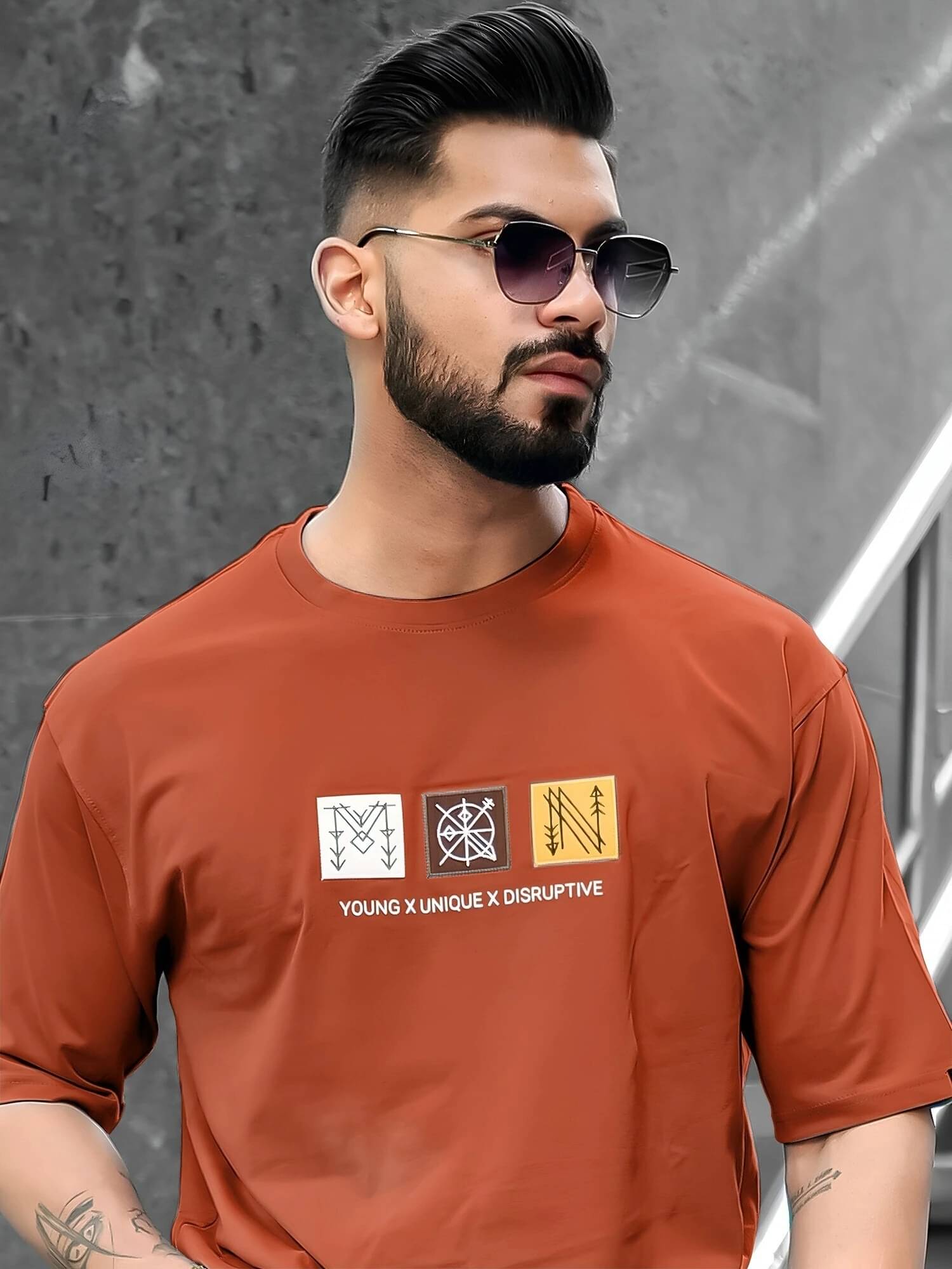     			Maniac Men 100% Cotton Oversized Fit Printed T-Shirt ( Orange )