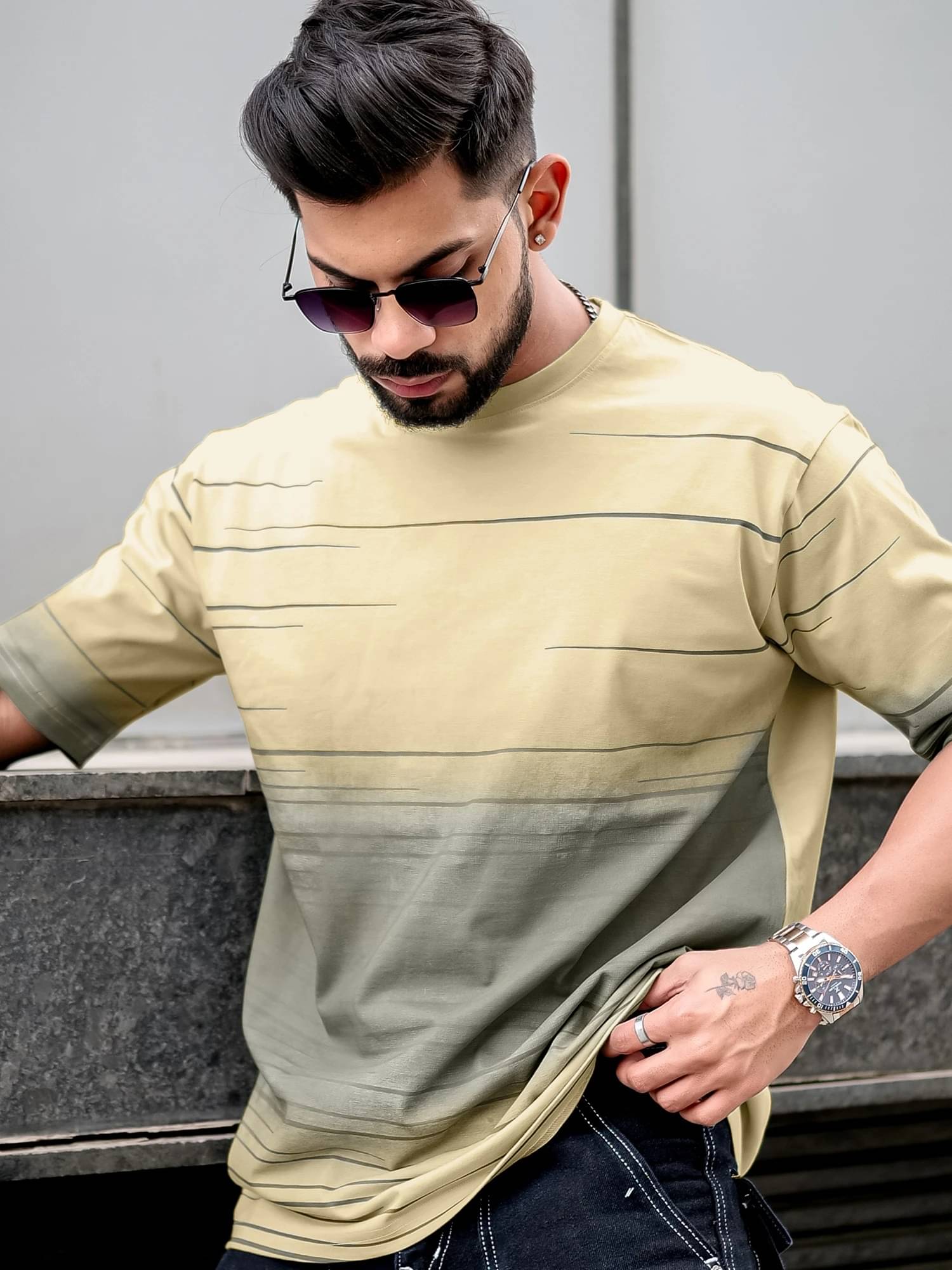     			Maniac Men 100% Cotton Oversized Fit Printed T-Shirt ( Beige )