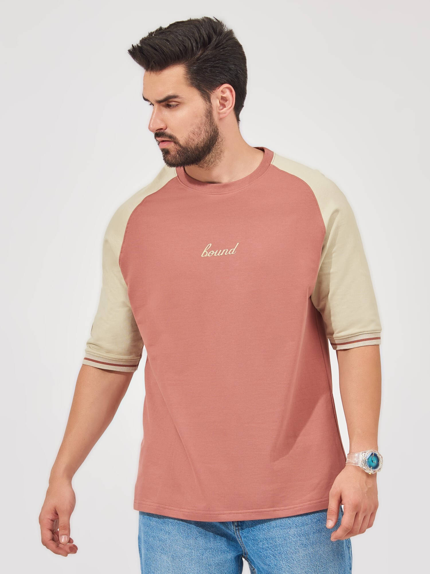 Maniac Men 100% Cotton Oversized Fit Colorblock T-Shirt ( Brown )     			Maniac Men 100% Cotton Oversized Fit Colorblock T-Shirt ( Brown )