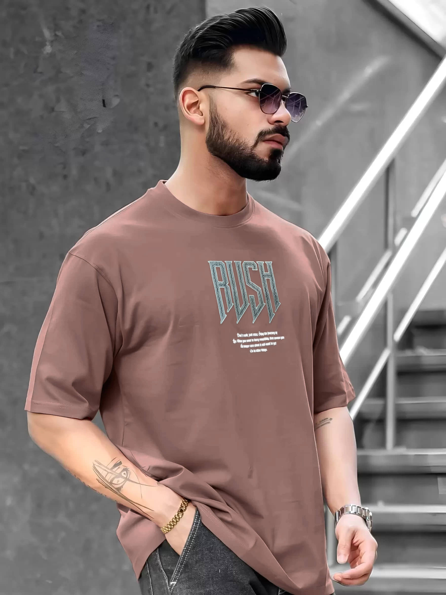 Maniac Men 100% Cotton Oversized Fit Printed T-Shirt ( Brown )     			Maniac Men 100% Cotton Oversized Fit Printed T-Shirt ( Brown )