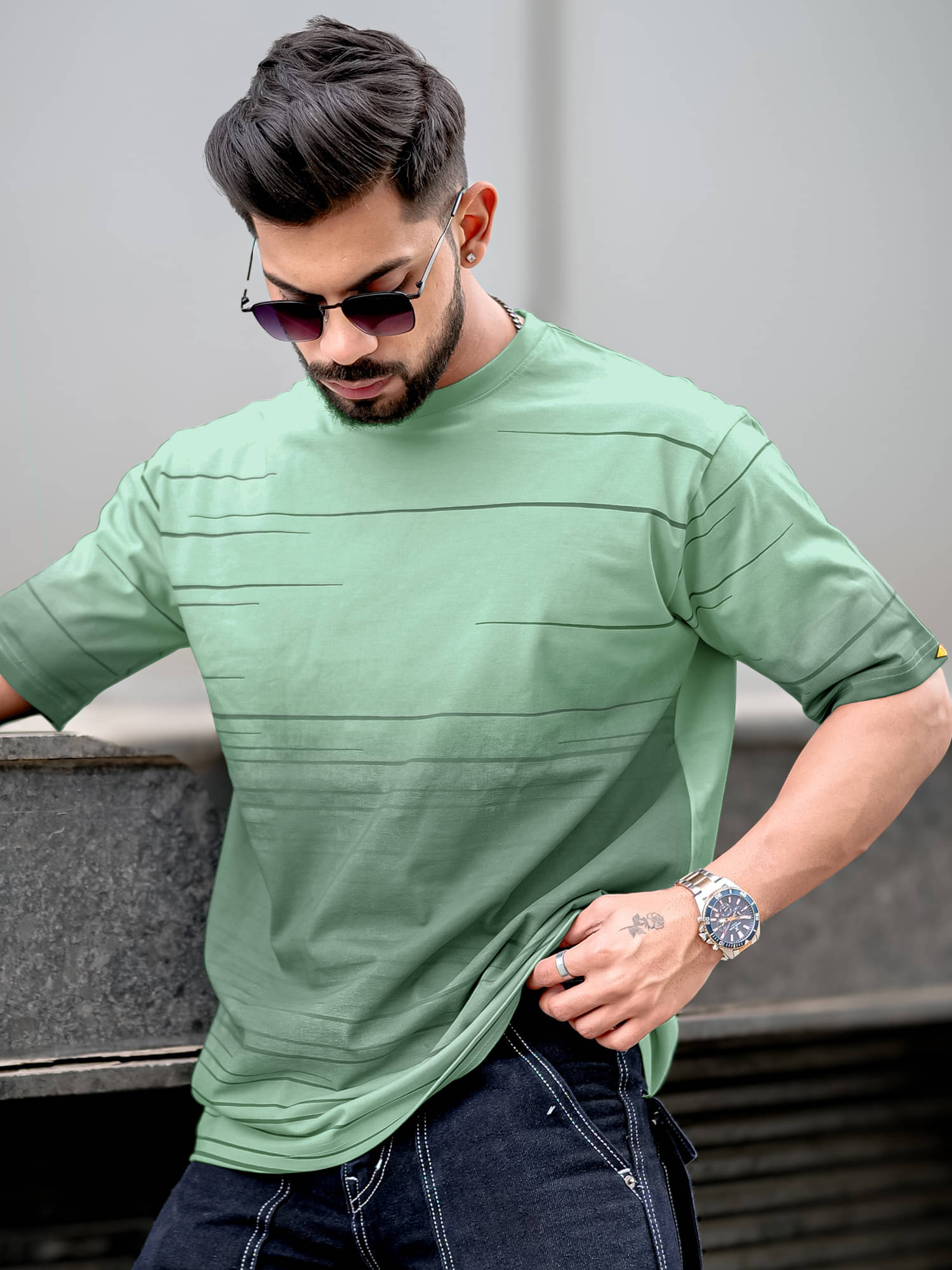 Maniac Men 100% Cotton Oversized Fit Printed T-Shirt ( Green ) Maniac Men 100% Cotton Oversized Fit Printed T-Shirt ( Green )