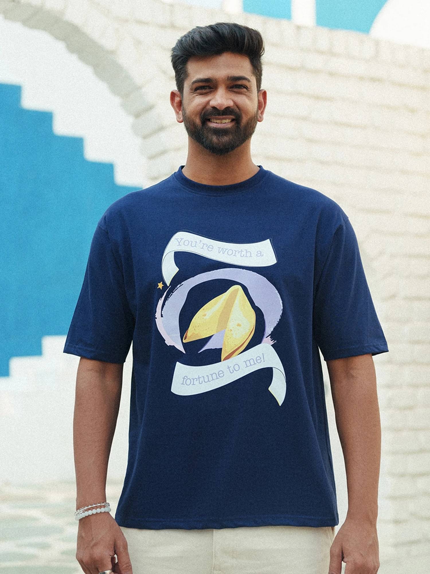     			Maniac Men 100% Cotton Regular Fit Printed T-Shirt ( Navy Blue )
