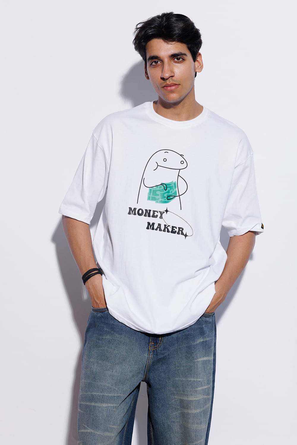     			Maniac Men 100% Cotton Regular Fit Printed T-Shirt ( White )