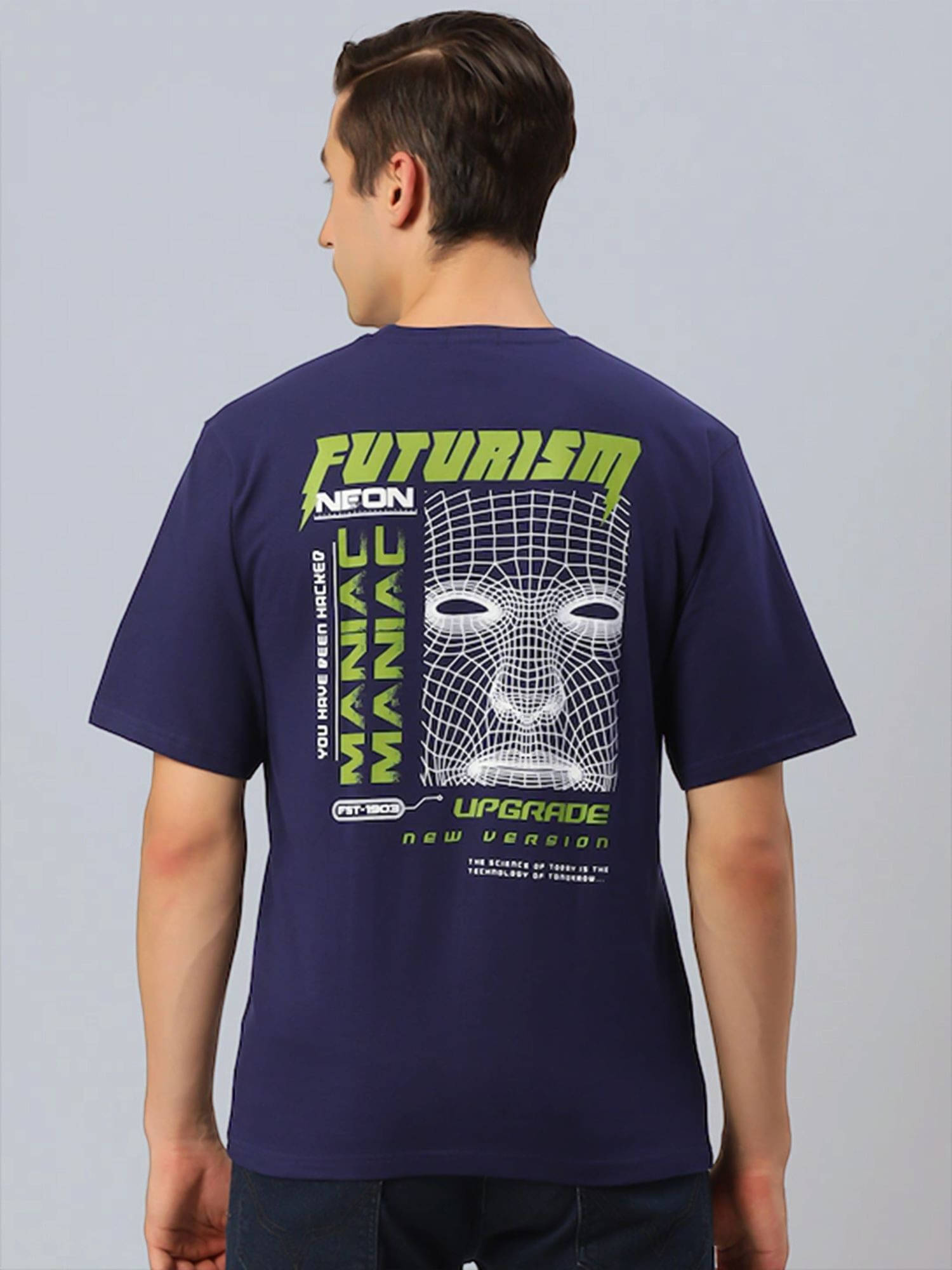     			Maniac Men 100% Cotton Relaxed Fit Printed T-Shirt ( Navy Blue )