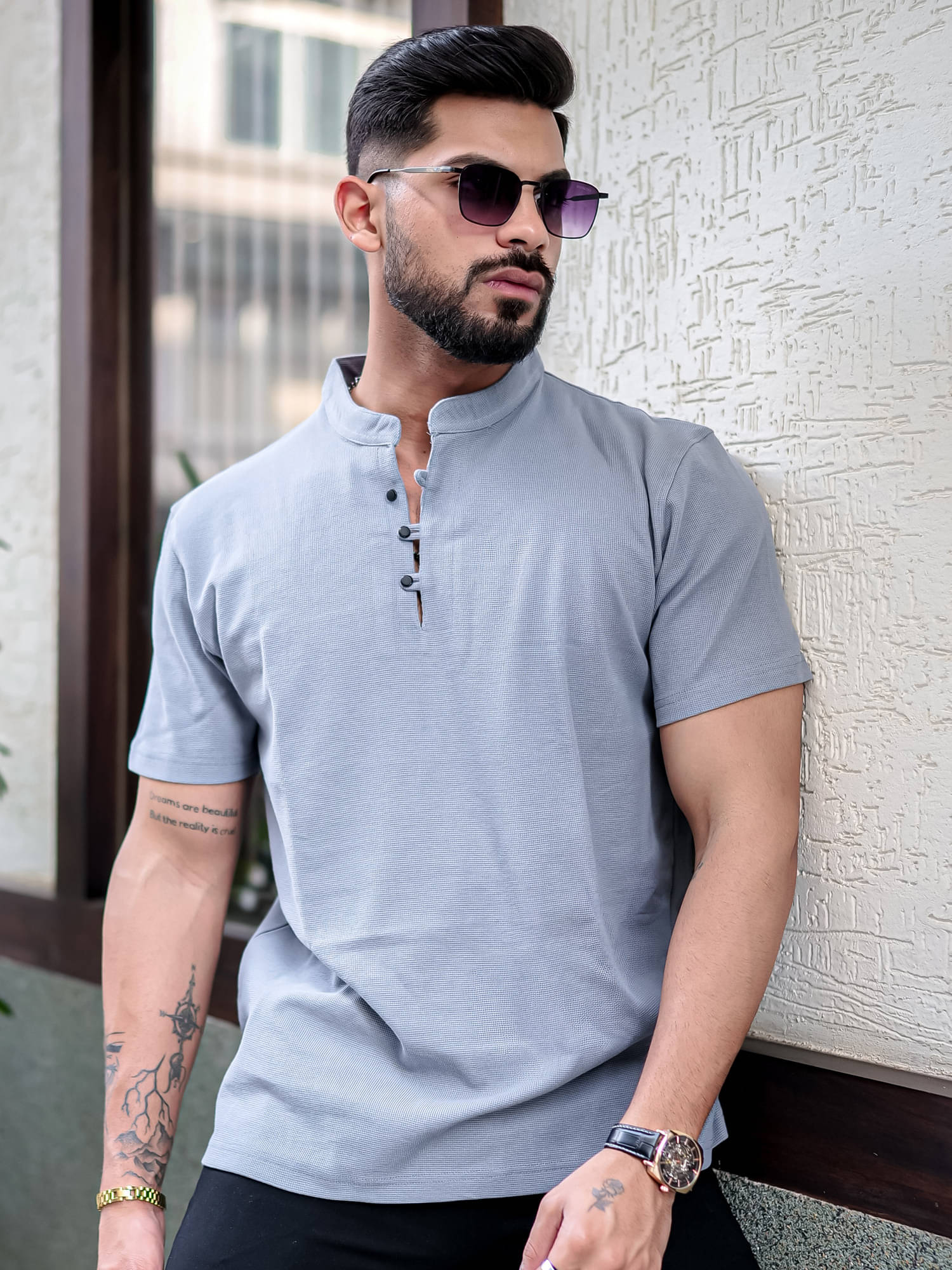     			Maniac Men 100% Cotton Slim Fit Solid T-Shirt ( Grey )