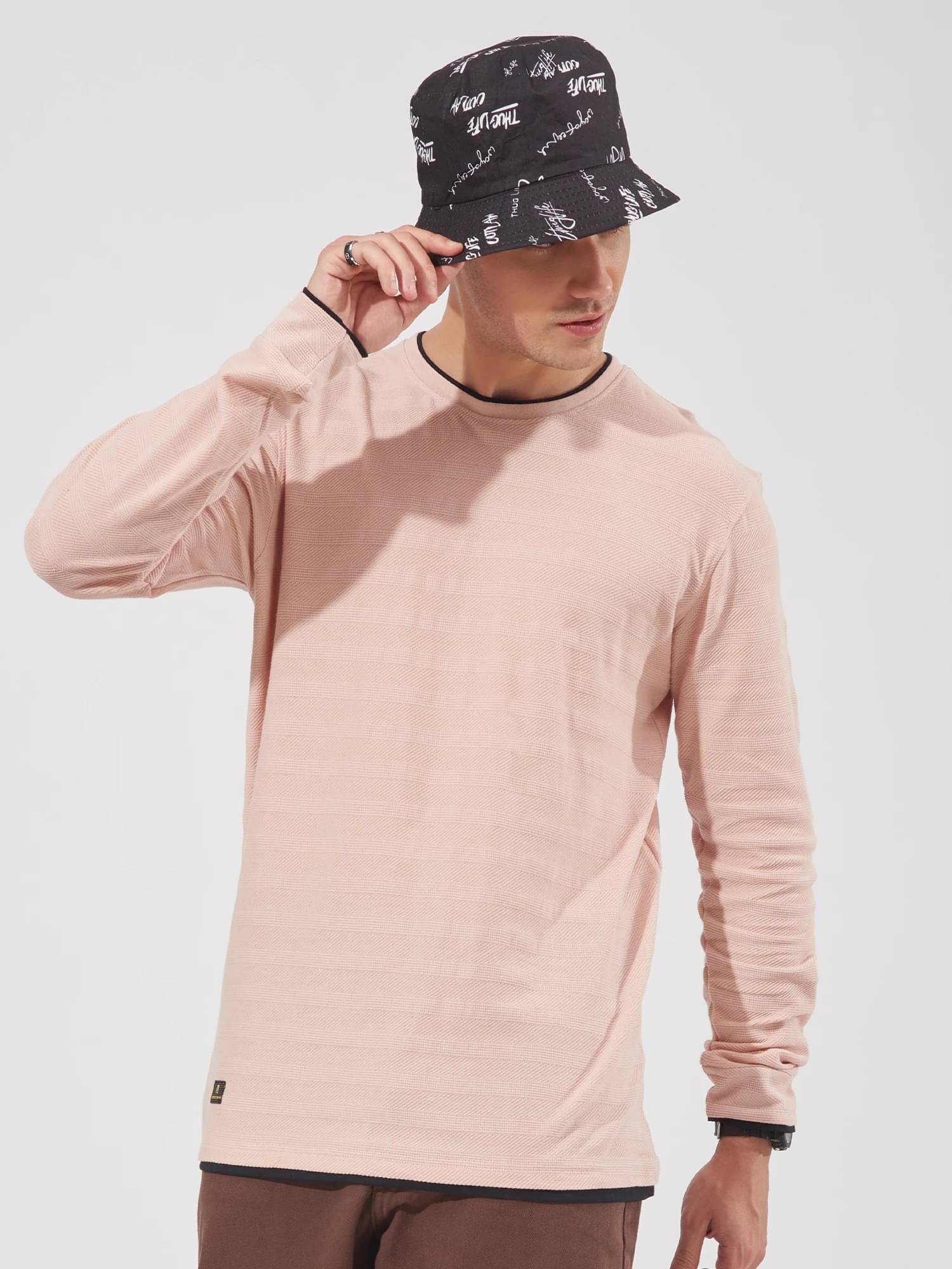 Maniac Men 100% Cotton Slim Fit Self Design T-Shirt ( Pink ) Maniac Men 100% Cotton Slim Fit Self Design T-Shirt ( Pink )